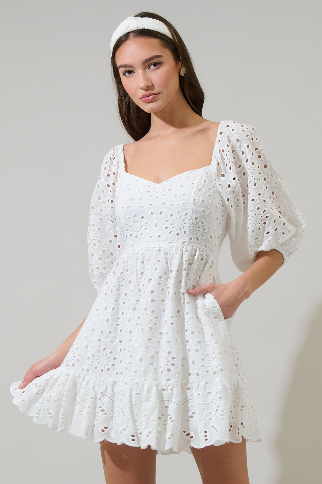 White Eyelet Sweetheart Mini Dress