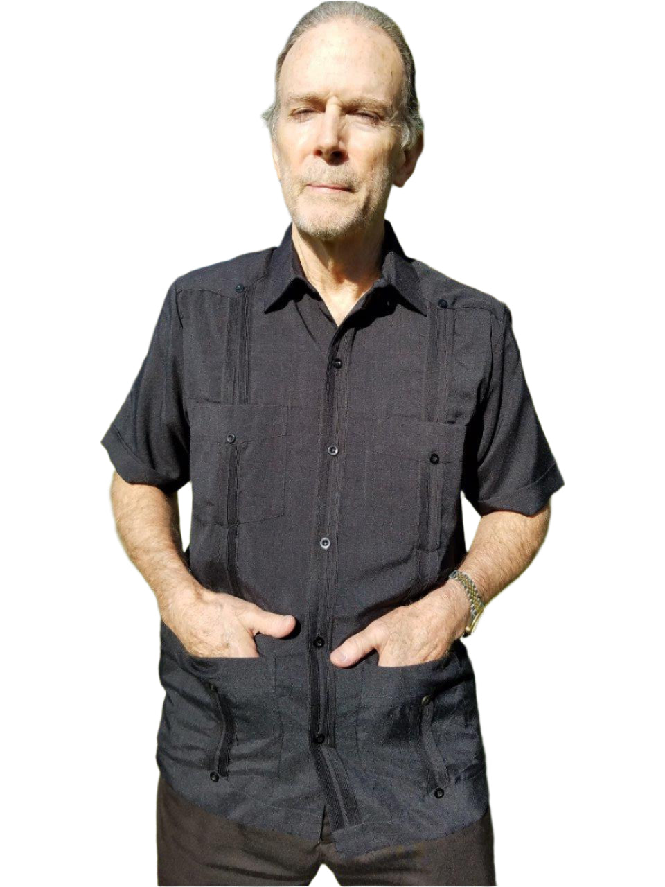 Men's Micro Fiber Linen Look Black Guayabera