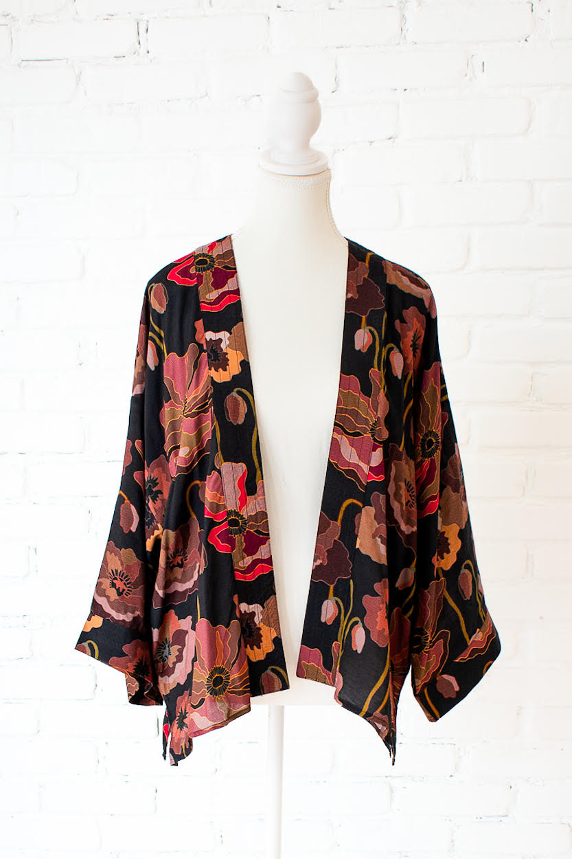 Fall Poppy Pink Short Kimono