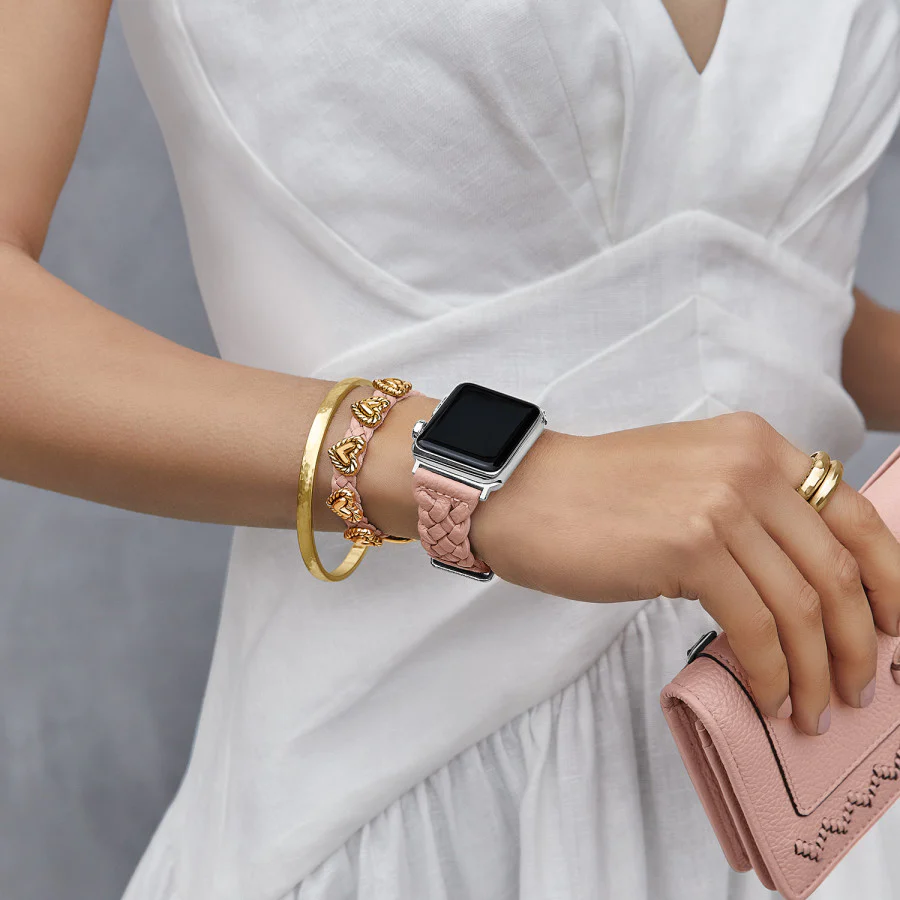 Sutton Braided Leather Watch Band-Pink Sand