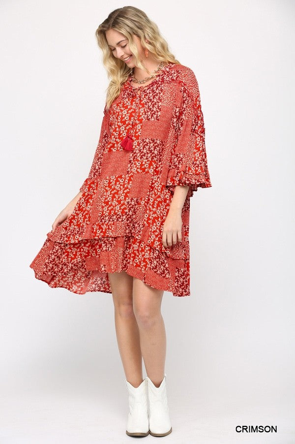 Red Ditsy Floral Swing Dress