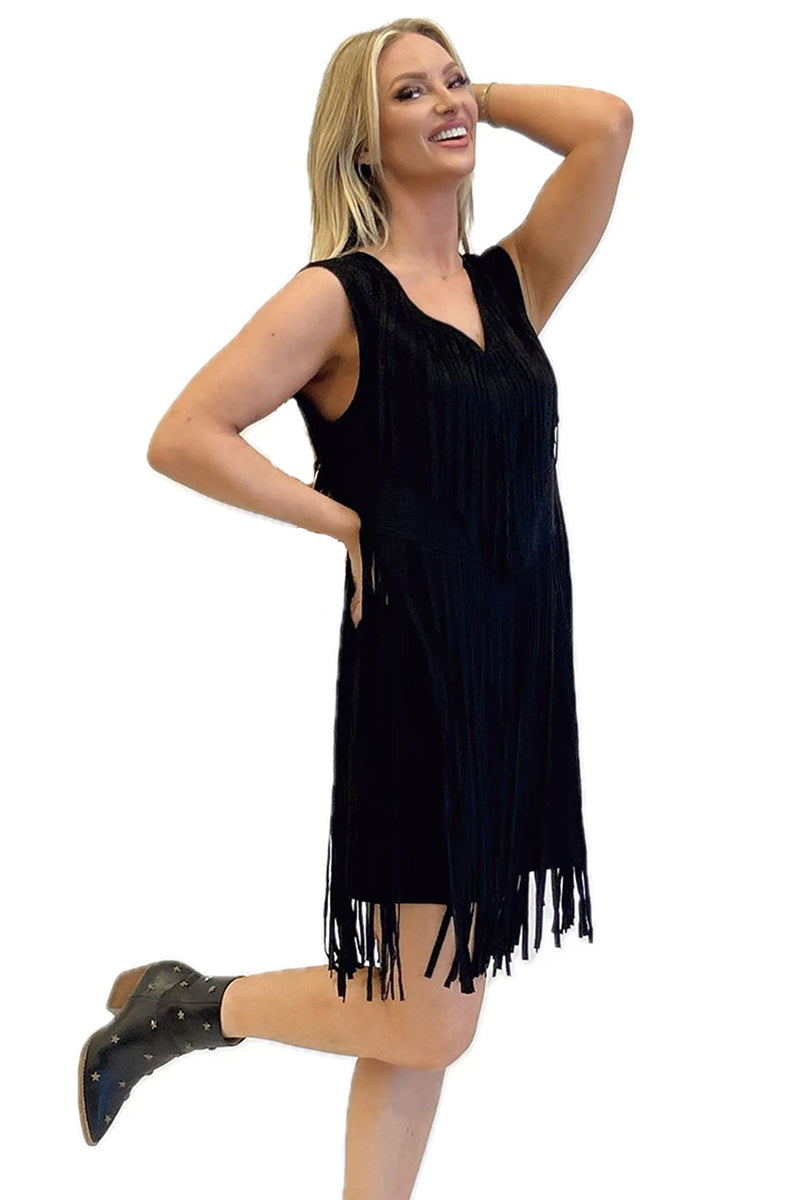 Fringe All Night Dress-Black