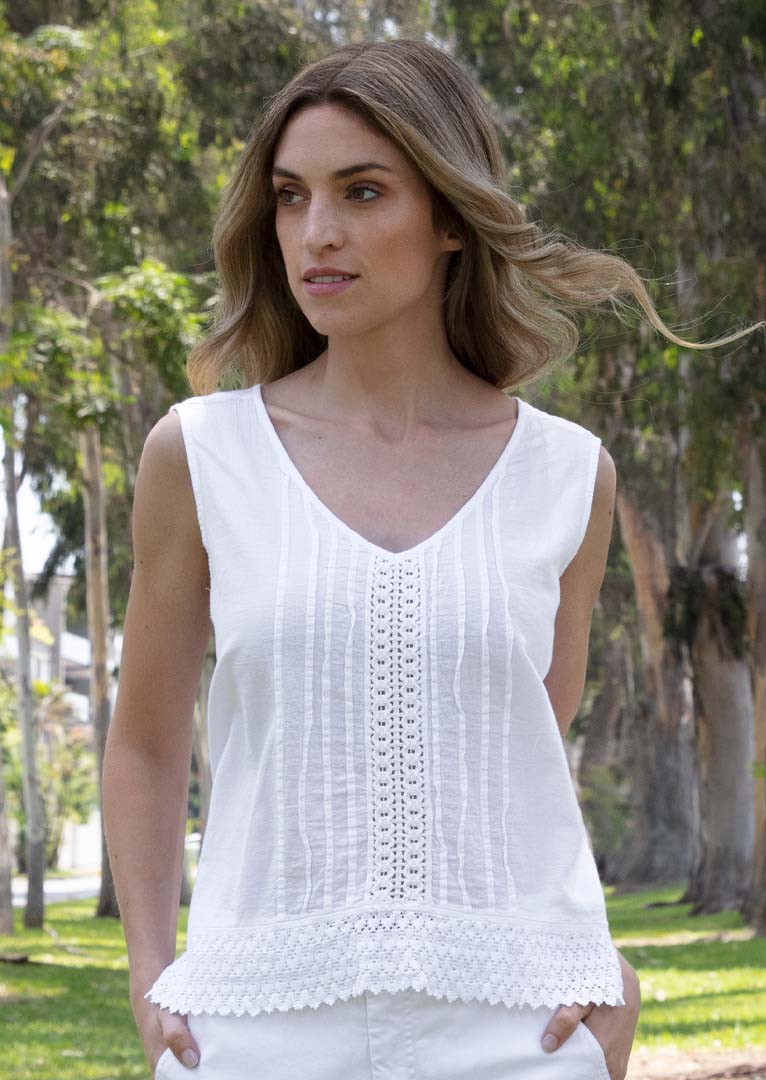 Ezranel White Cotton Tank Top