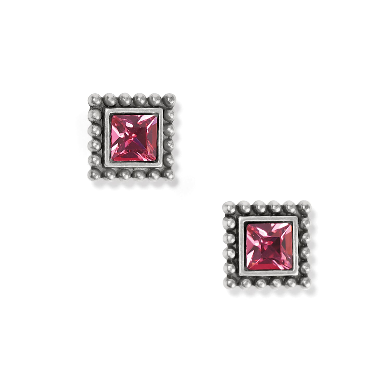 Sparkle Square Mini Post Earrings/Silver-Pink