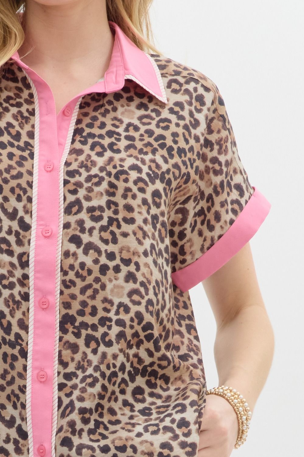 Leopard Top &  Pant Set w/ Pink Trim