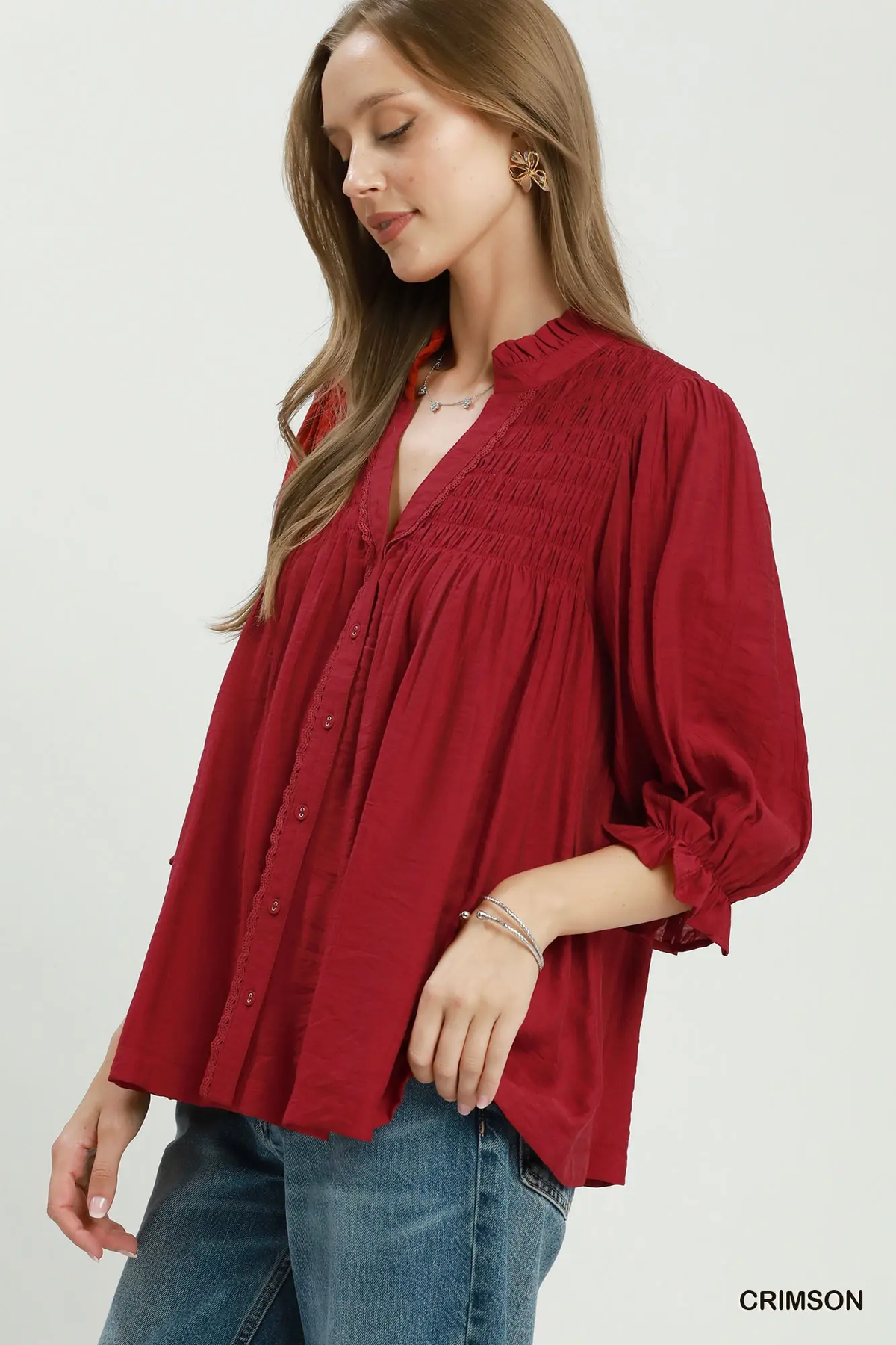 Christmas Red Soft Romance Smocked Blouse