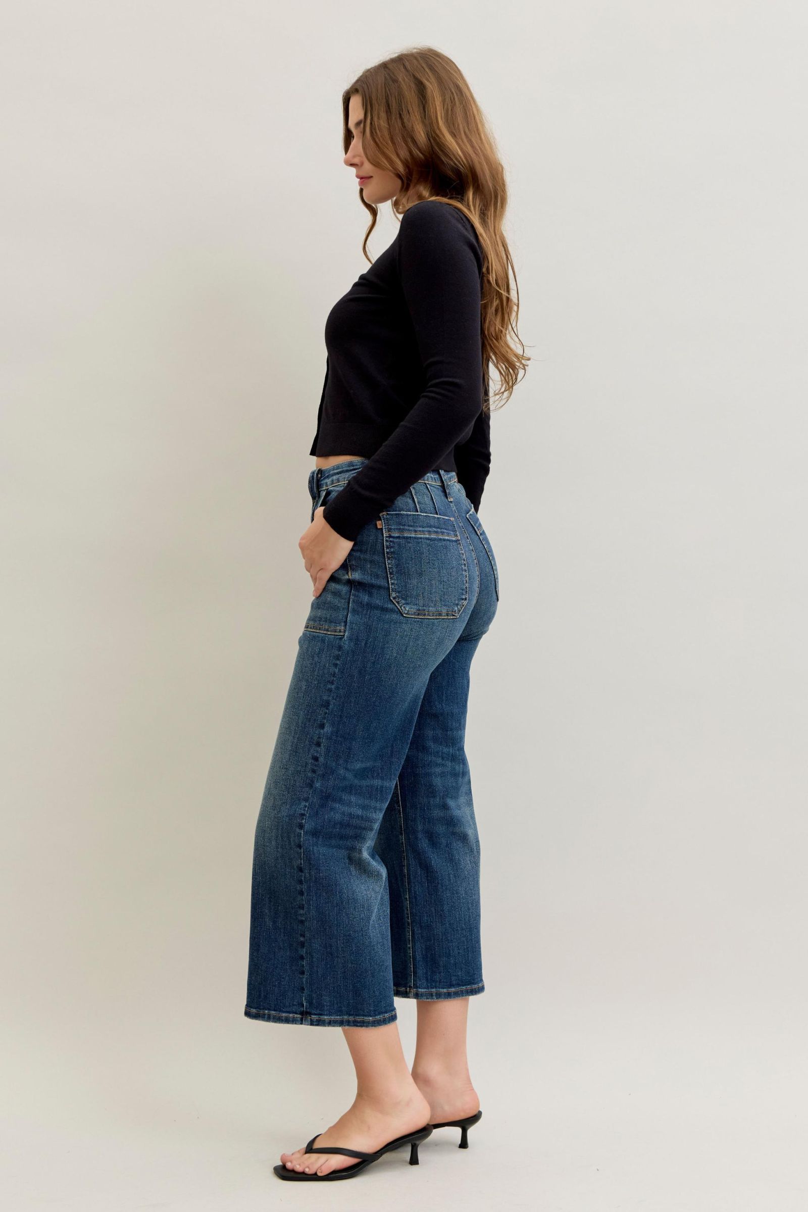 Judy Blue High Waist Wide Crop Utility & Patch Pocket Jeans