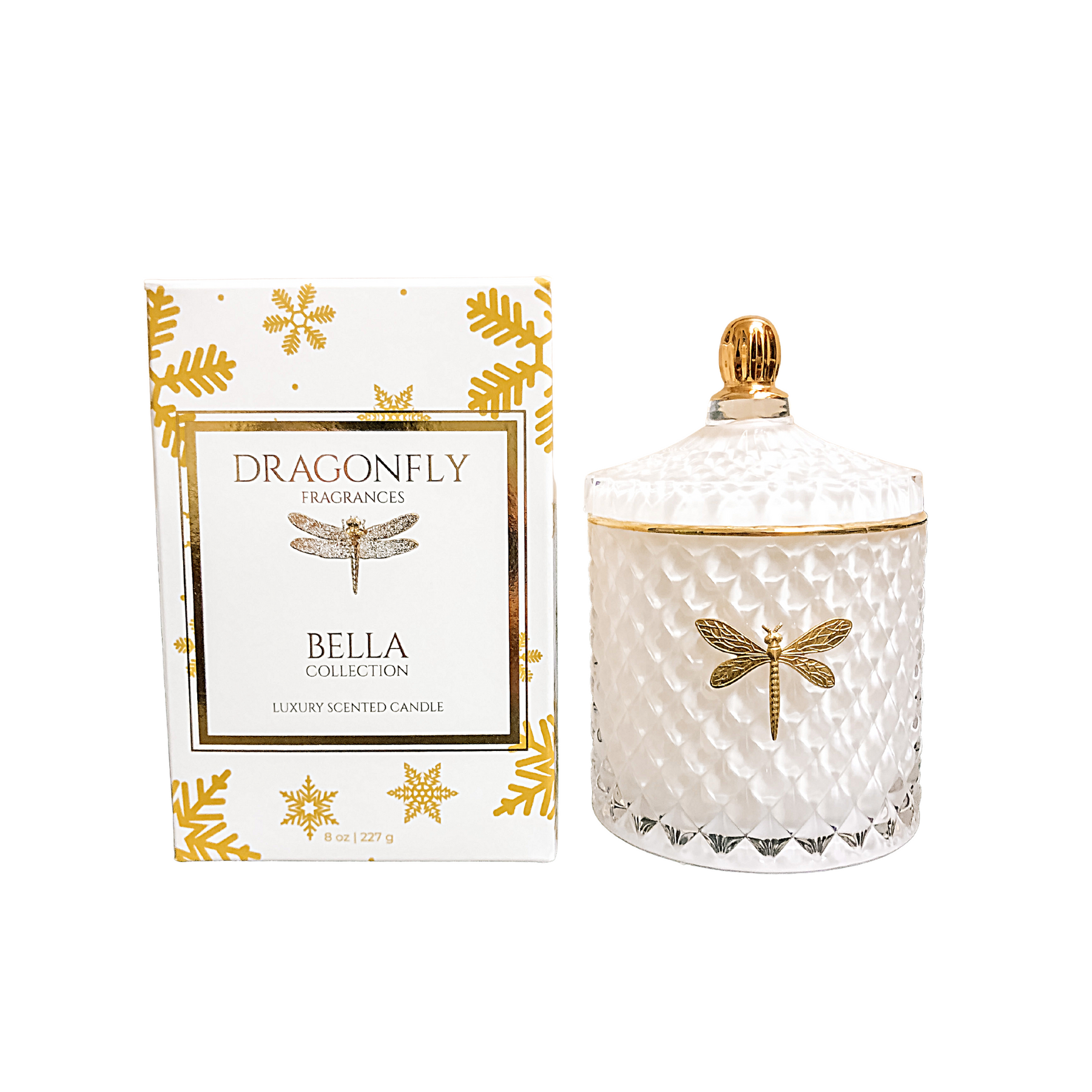 Bella White and Gold Candle-Snowflake