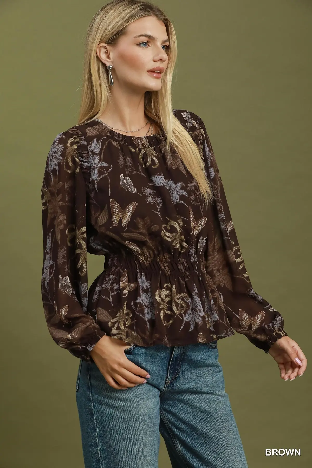 Mocha Butterfly Garden Velvet Blouse 🤎🦋