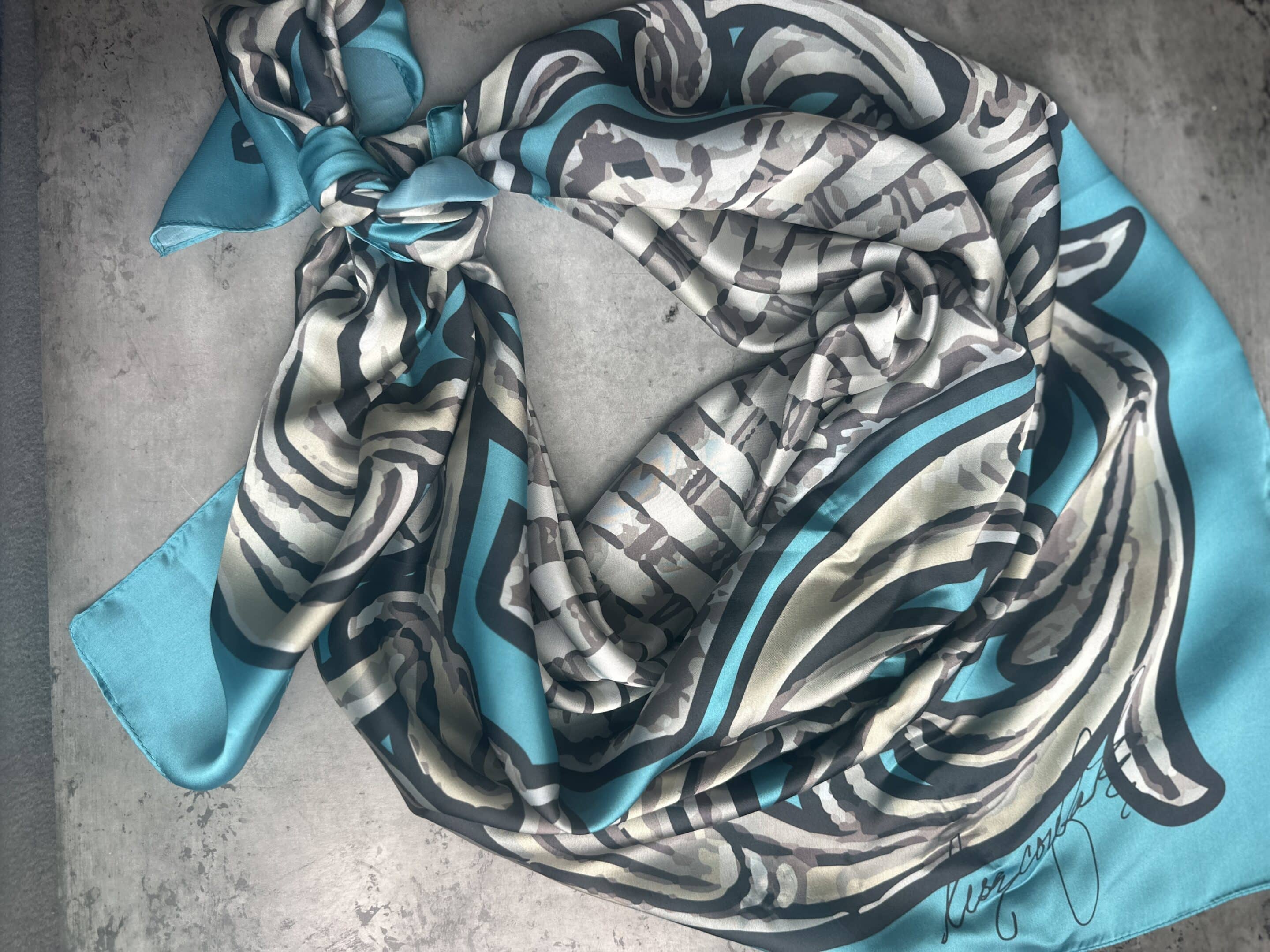 Turquoise Tooled Silk Wild Rag