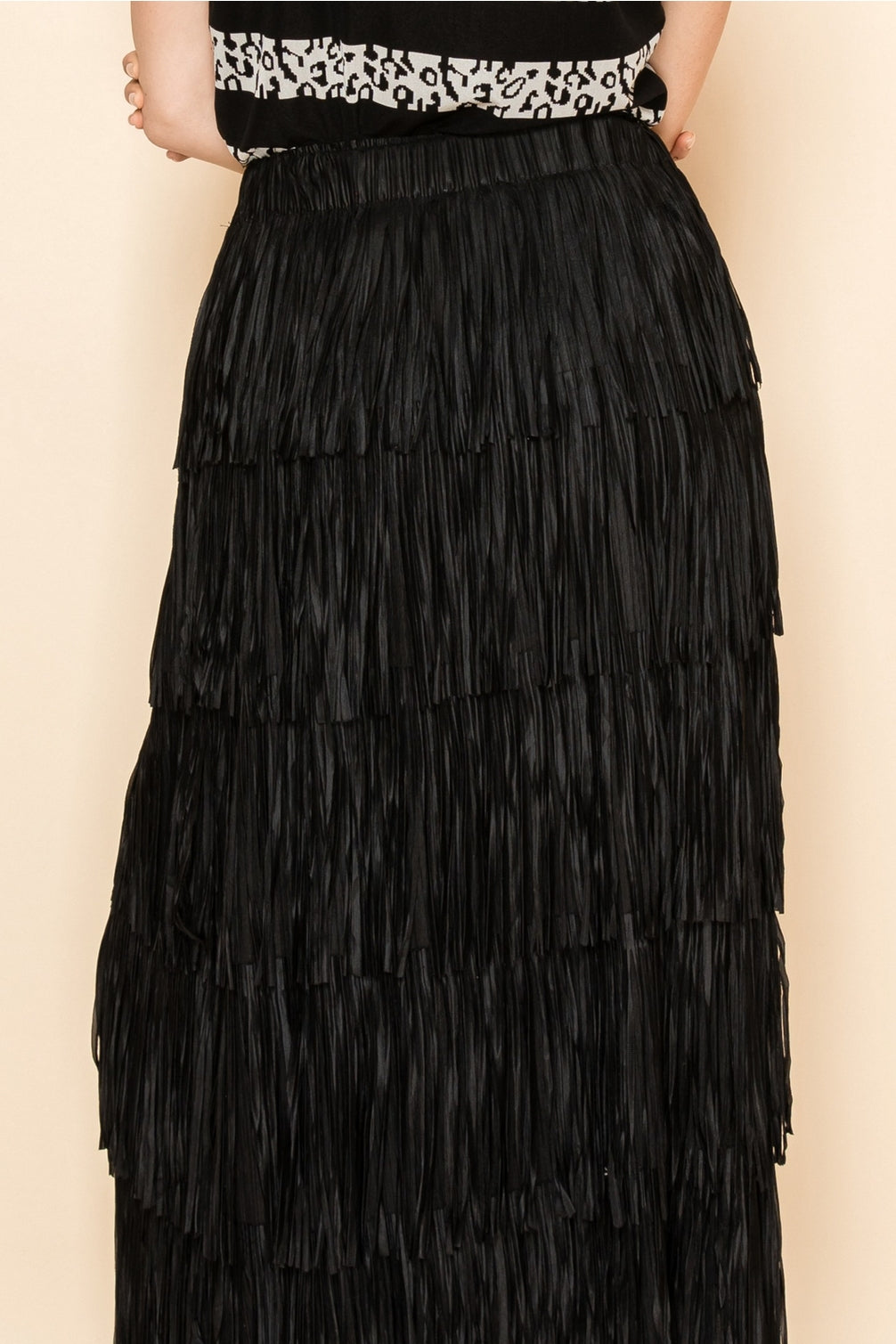 Black All Over Fringe Skirt