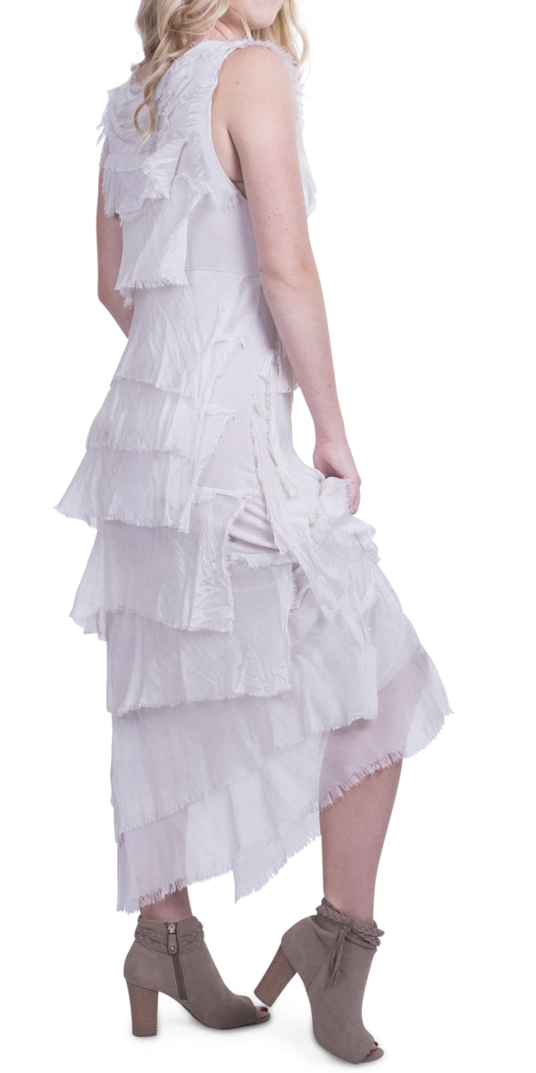 Cream Silk Ankle Length Ruffle Dress