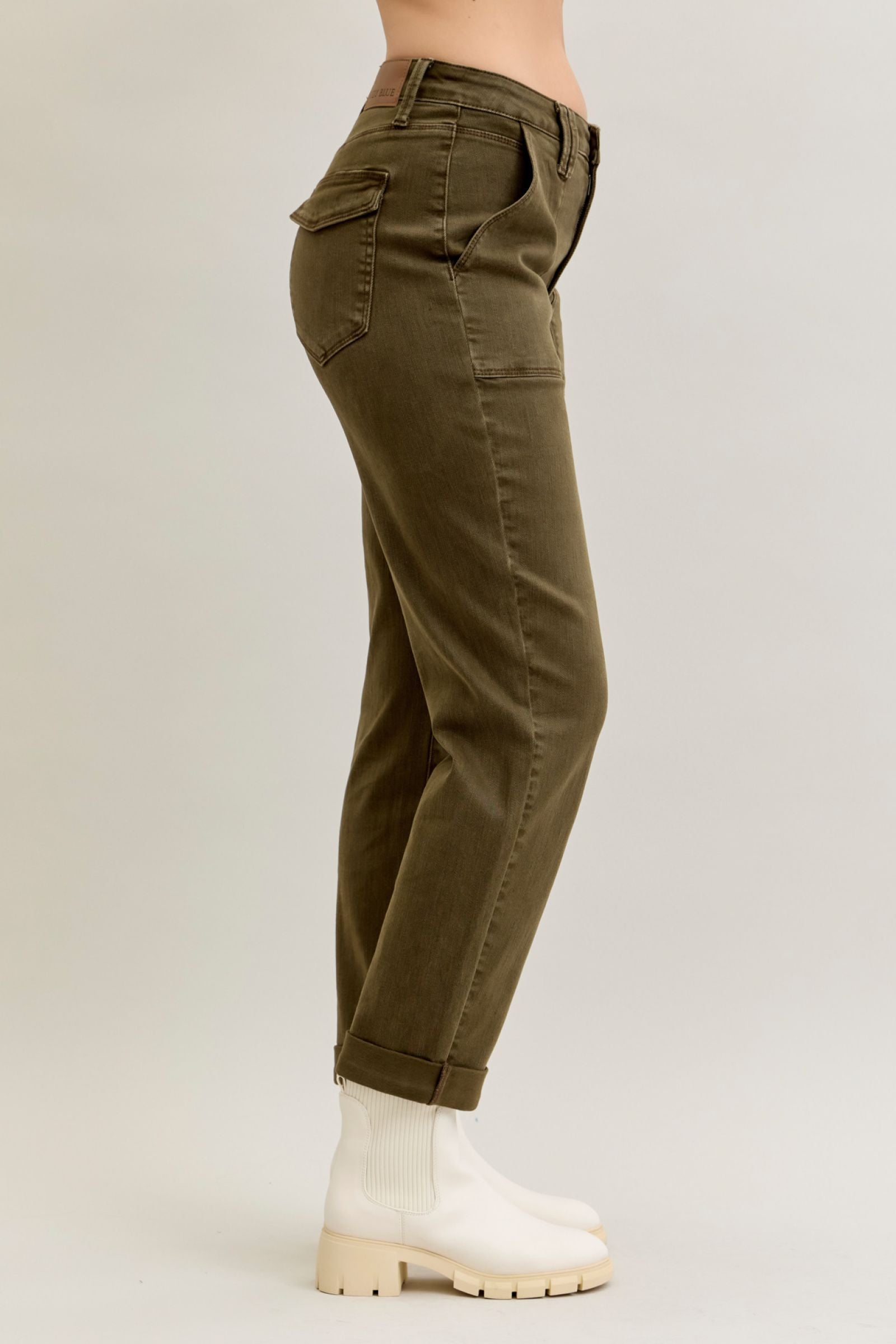 High Waist Dark Forest Garment Dyed Cuffed Jean by Judy Blue