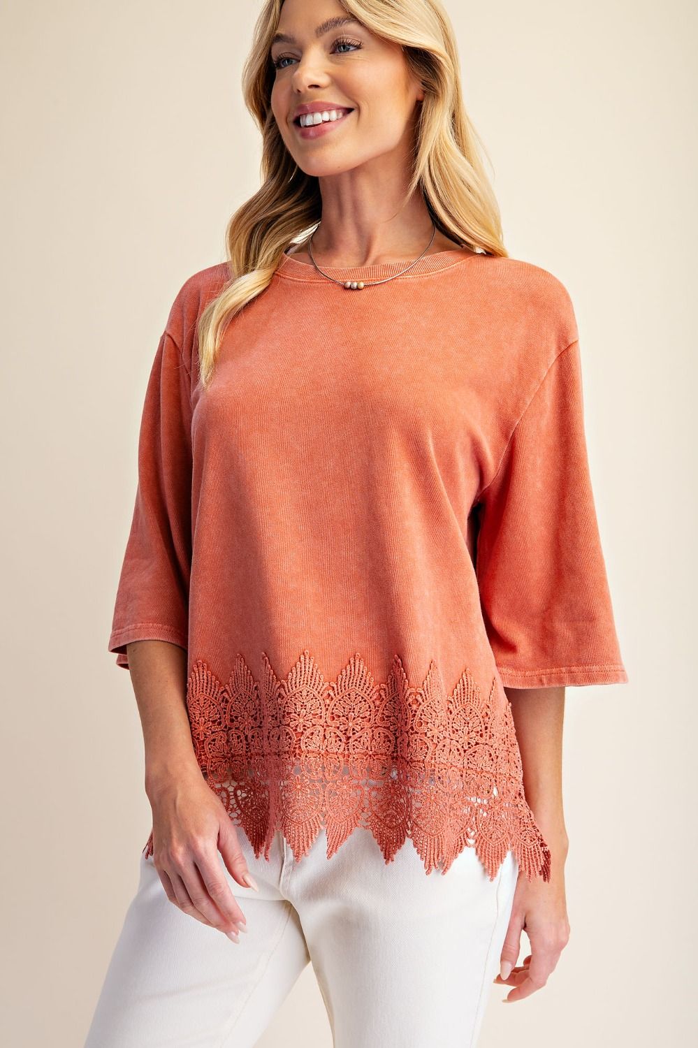 Rust Mineral Wash Lace Hem Top 🧡