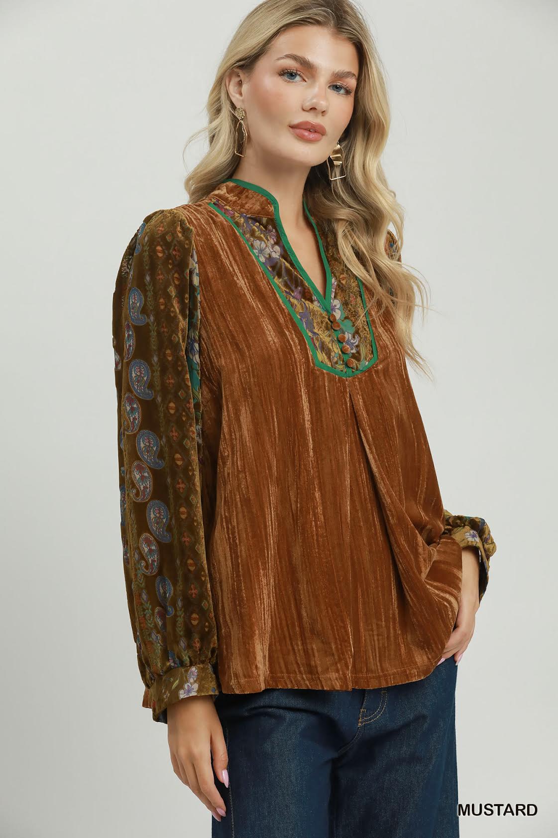 Mustard Mosaic Velvet Blouse
