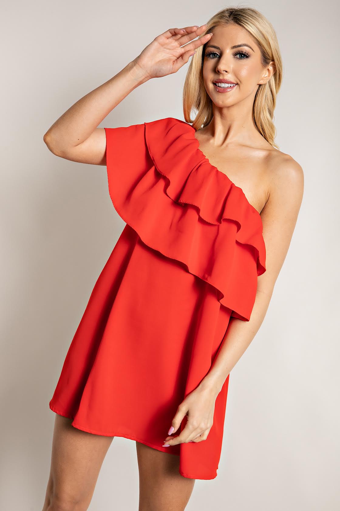 One Shoulder Ruffled RED Tunic/Dress