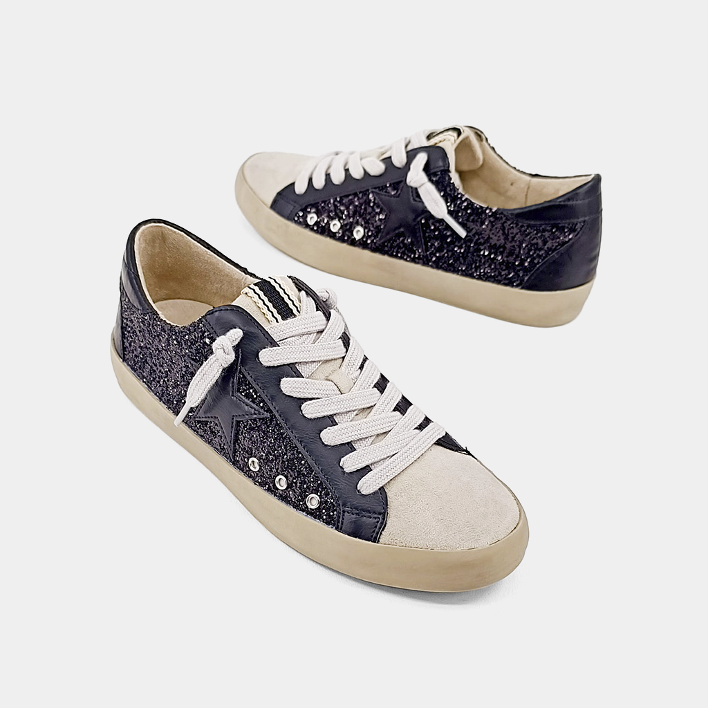 Paula Black Shimmer Sneaker by SHU SHOP