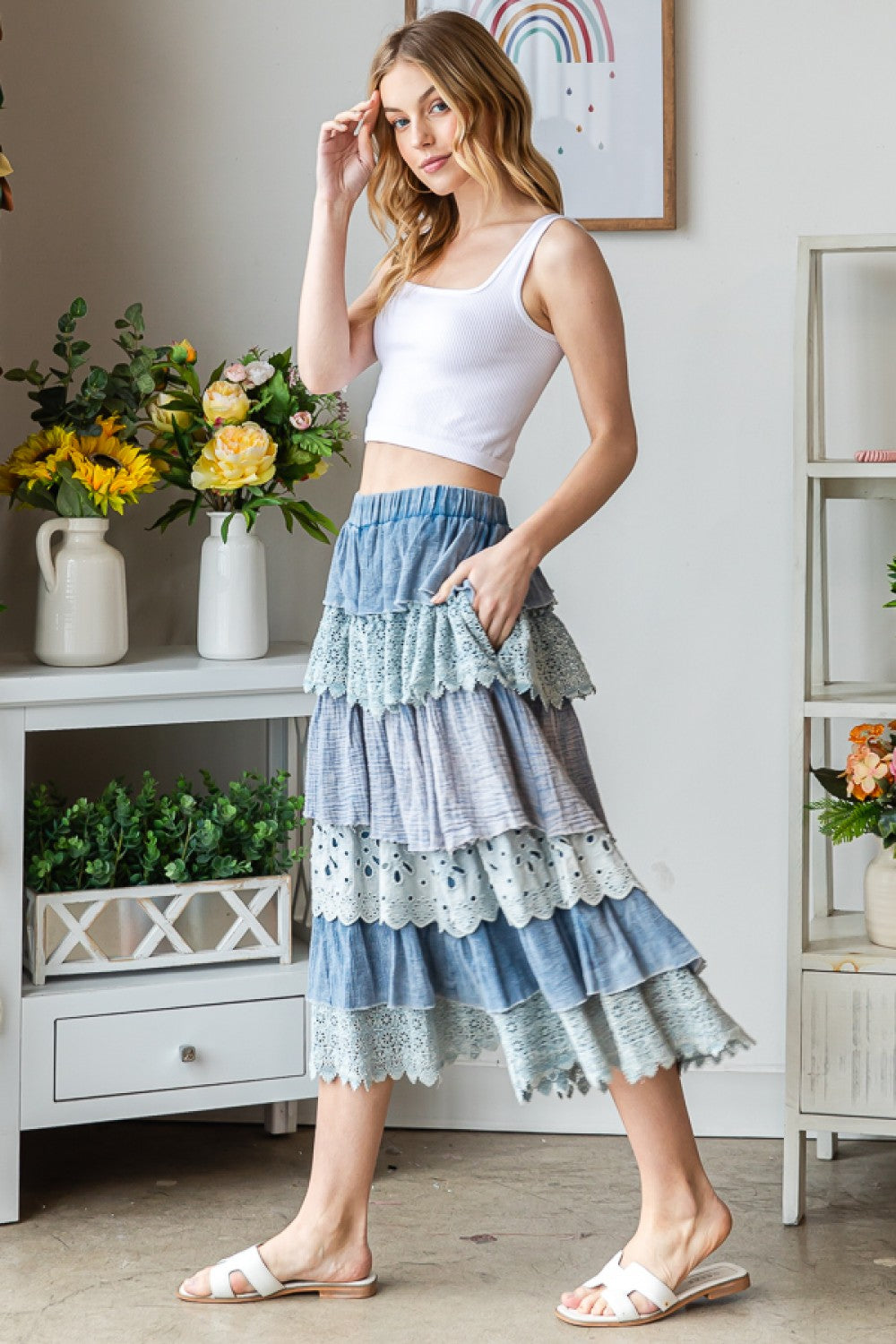 Shades of Blue Washed Tiered Woven Pants