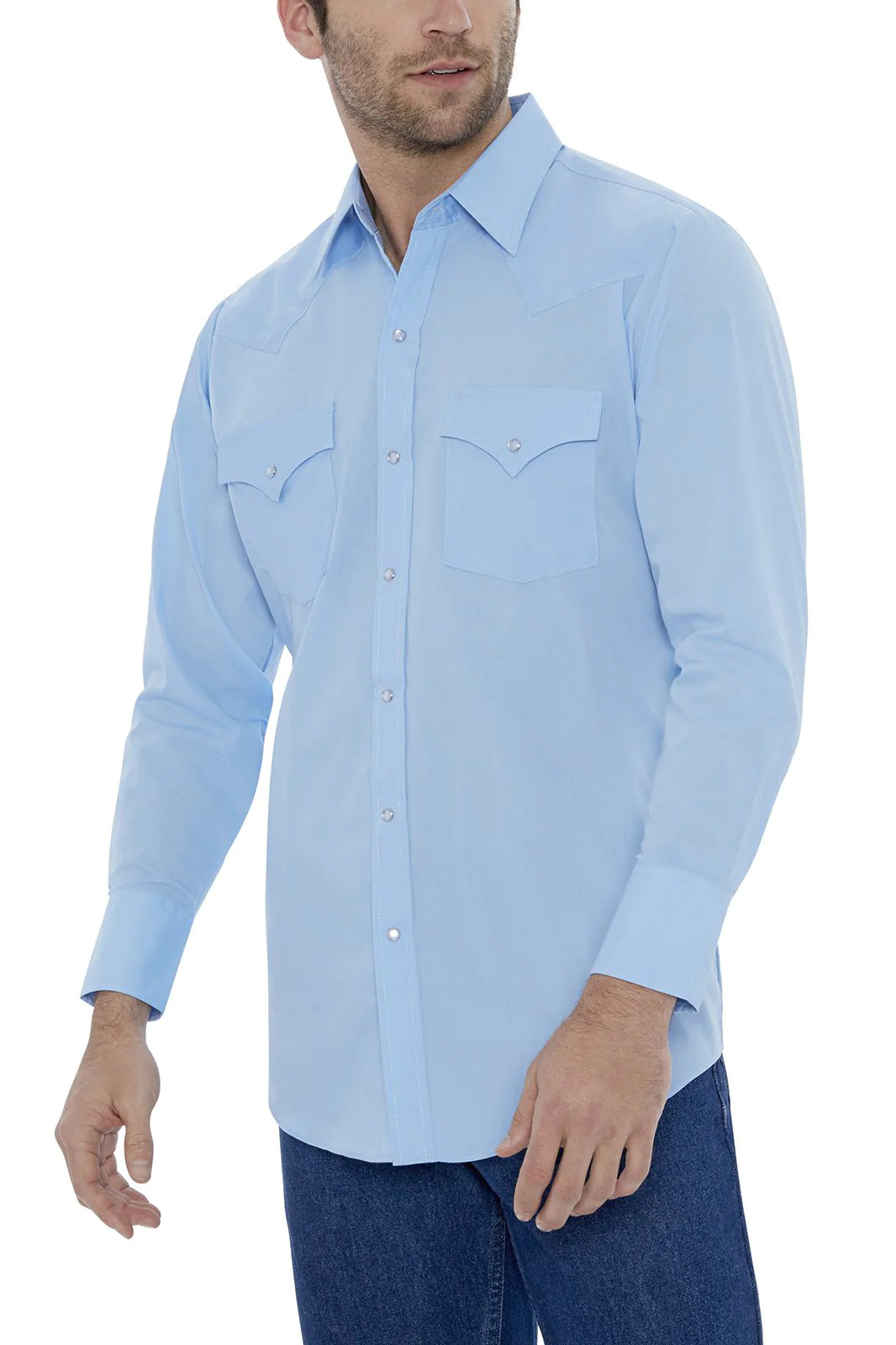 Men's Ely Cattleman Blue Long Sleeve Solid Western Snap Shirt