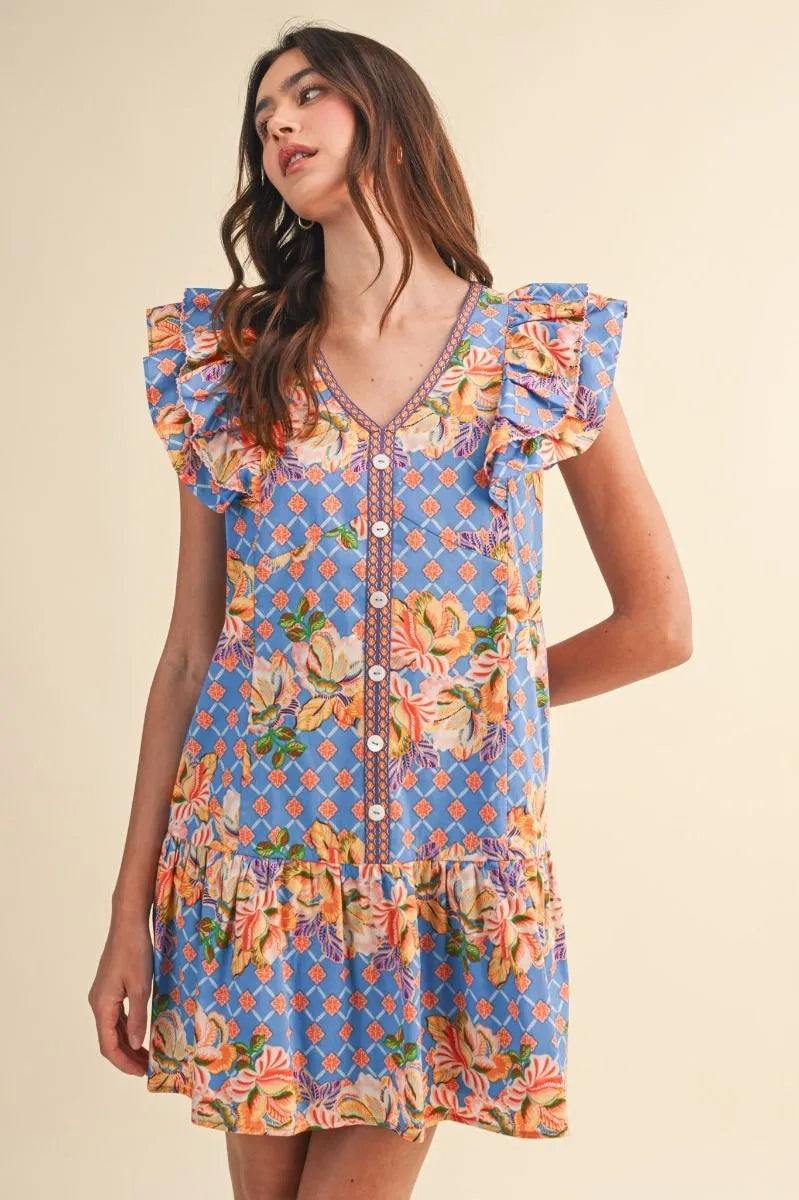 Blue Garden Party Ruffle Dress
