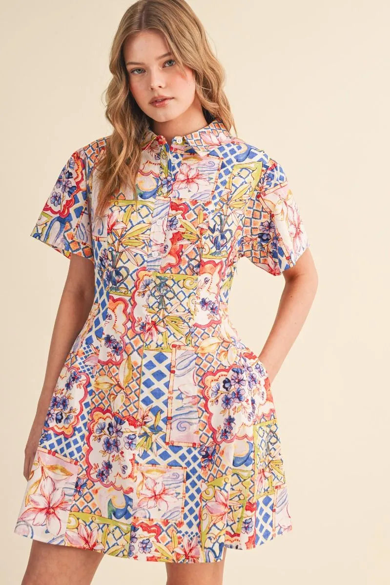 Painted Tile Floral Dress