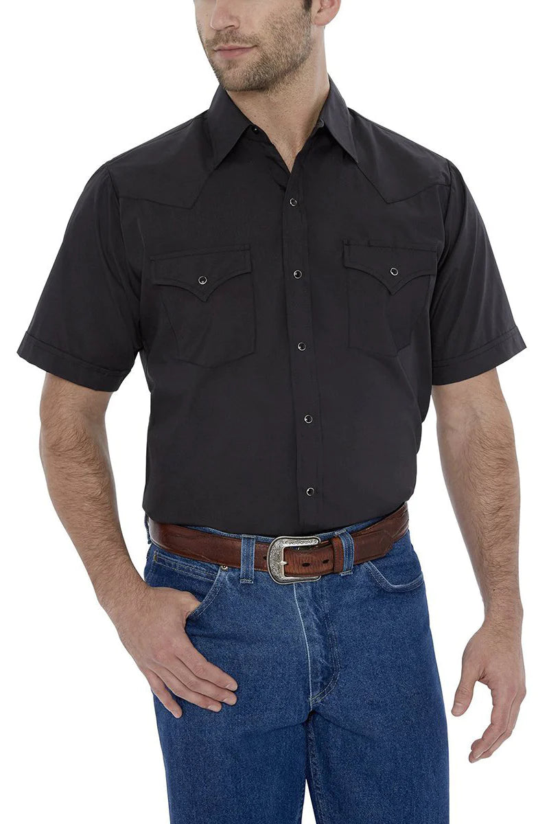 Men's Ely Cattleman Black Short Sleeve Solid Western Snap Shirt