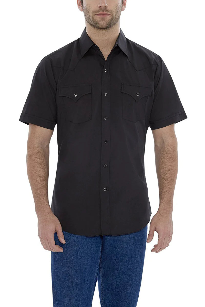 Men's Ely Cattleman Black Short Sleeve Solid Western Snap Shirt