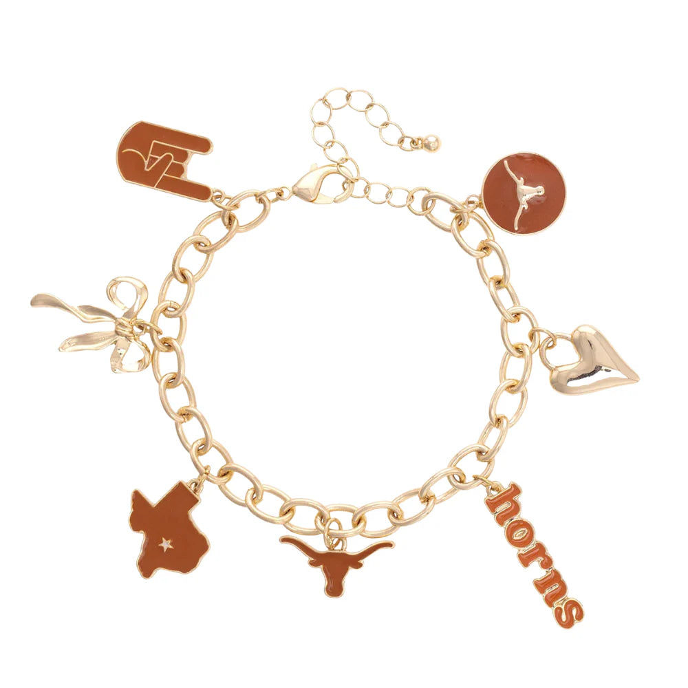 Texas Longhorns Enamel Icons Charm Bracelet in Shiny Gold