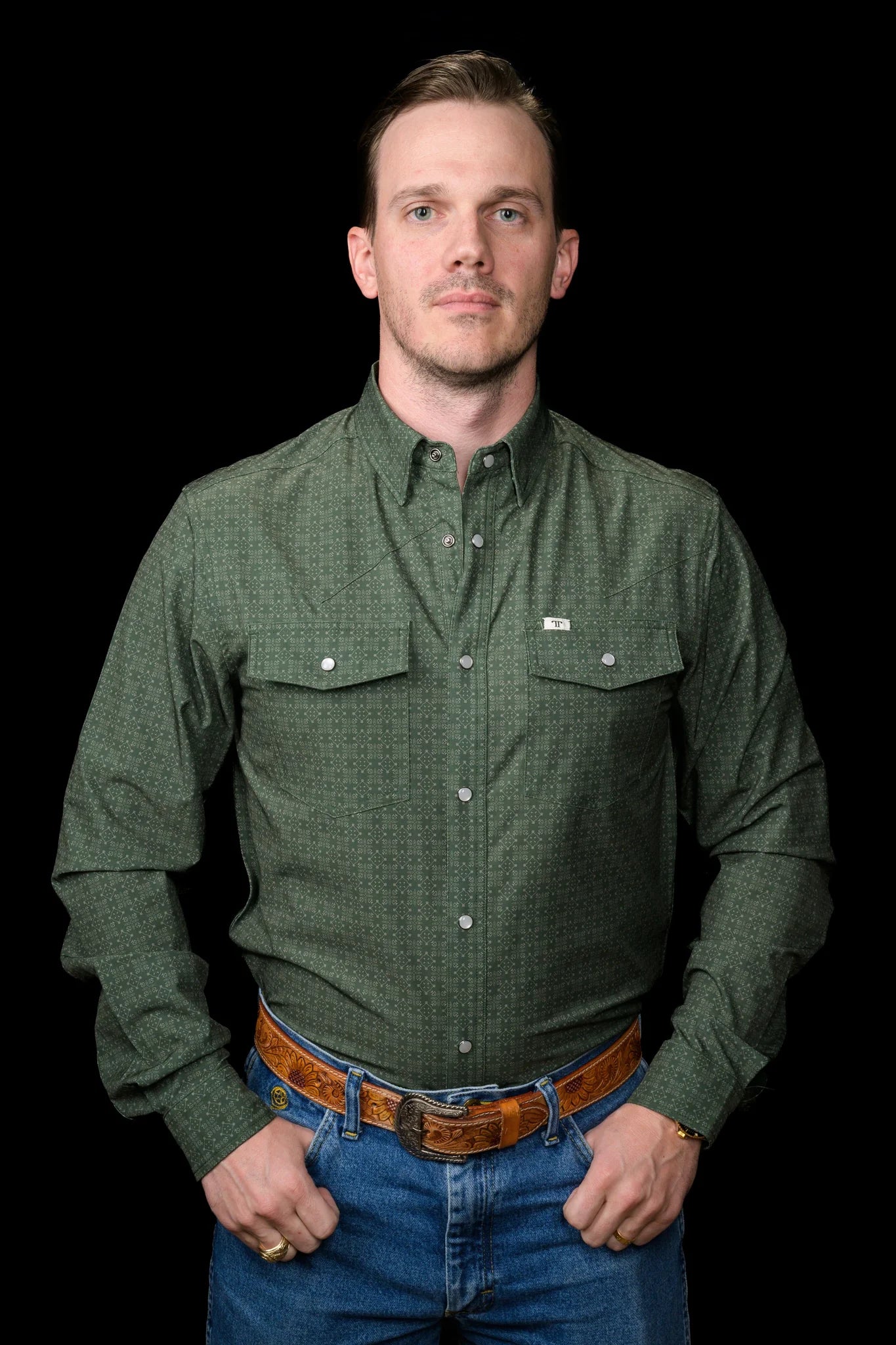 The Collin in Green - Long Sleeve Snap Shirt by Ferrell