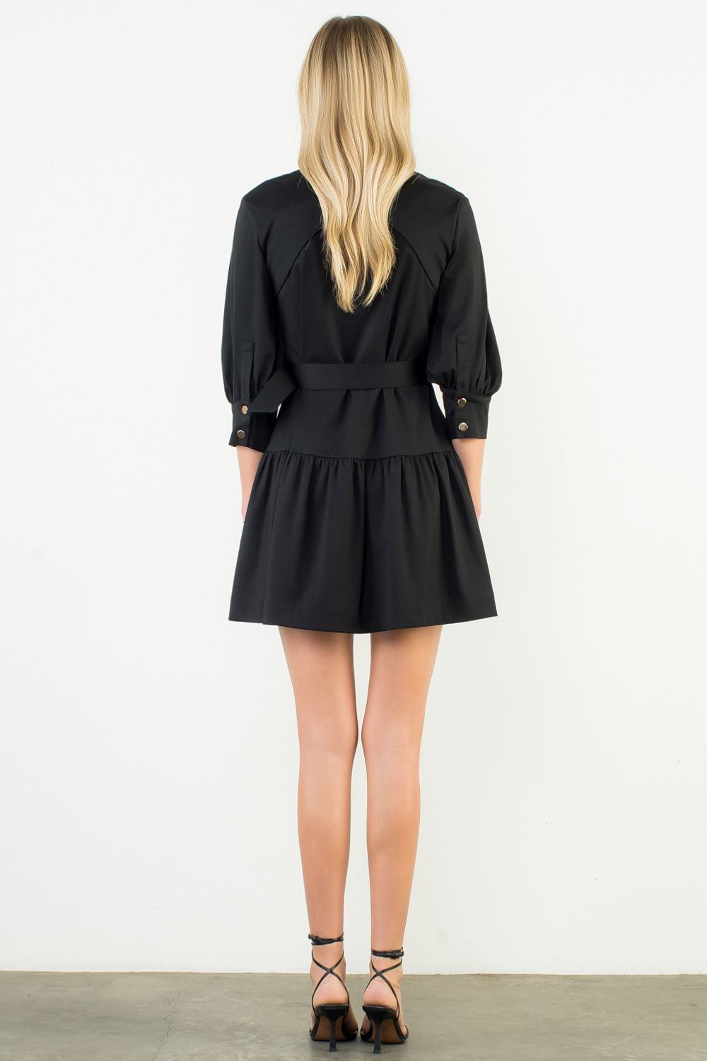Classic Button-Down Belted Mini Dress – Black