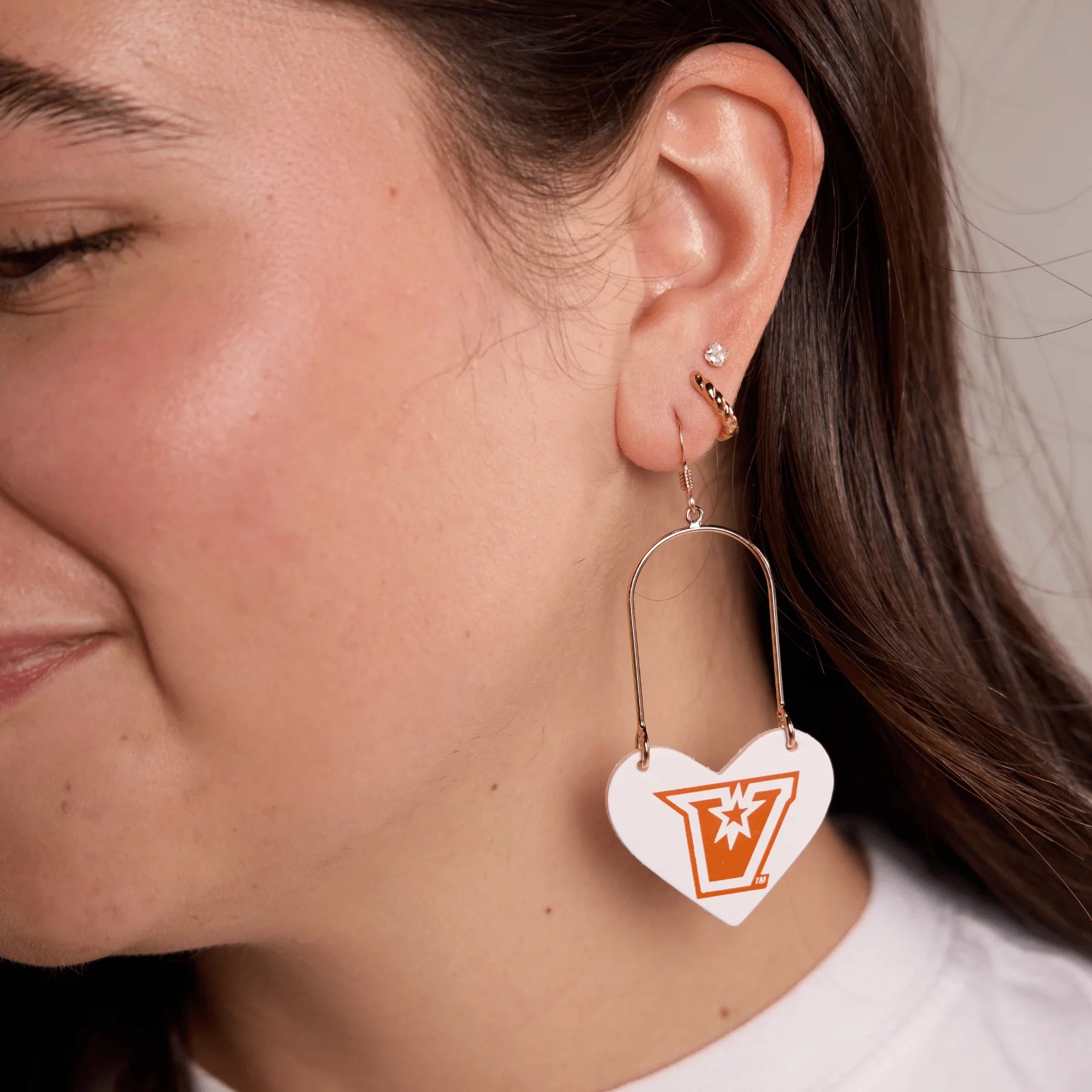 White UTRGV Heartthrob Earrings