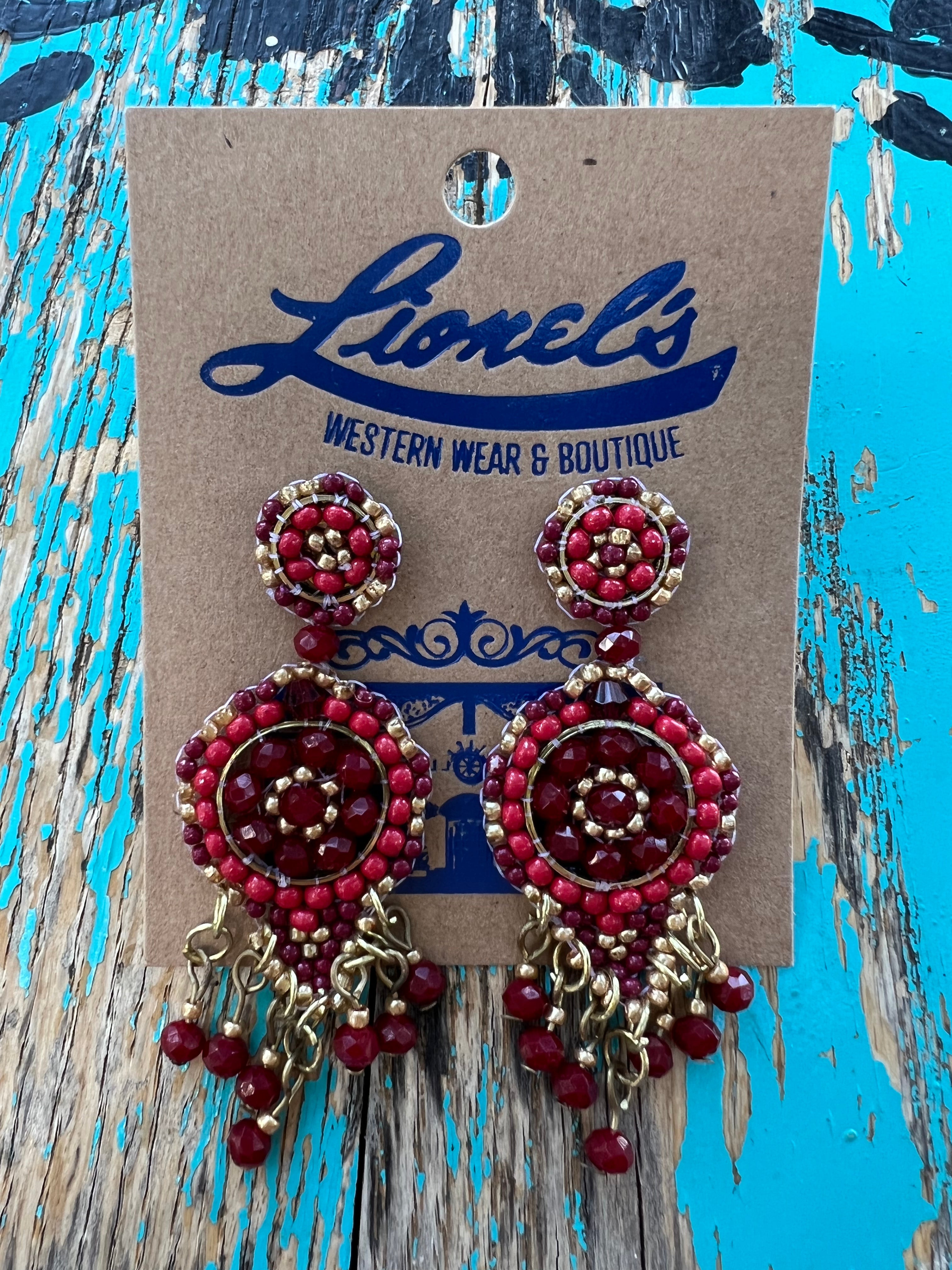 Shades of Red & Gold Beaded Earrings