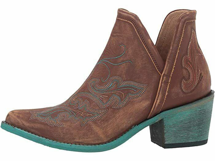 Circle G by Corral Ladies Cognac Brown & Turquoise Embroidery Booties