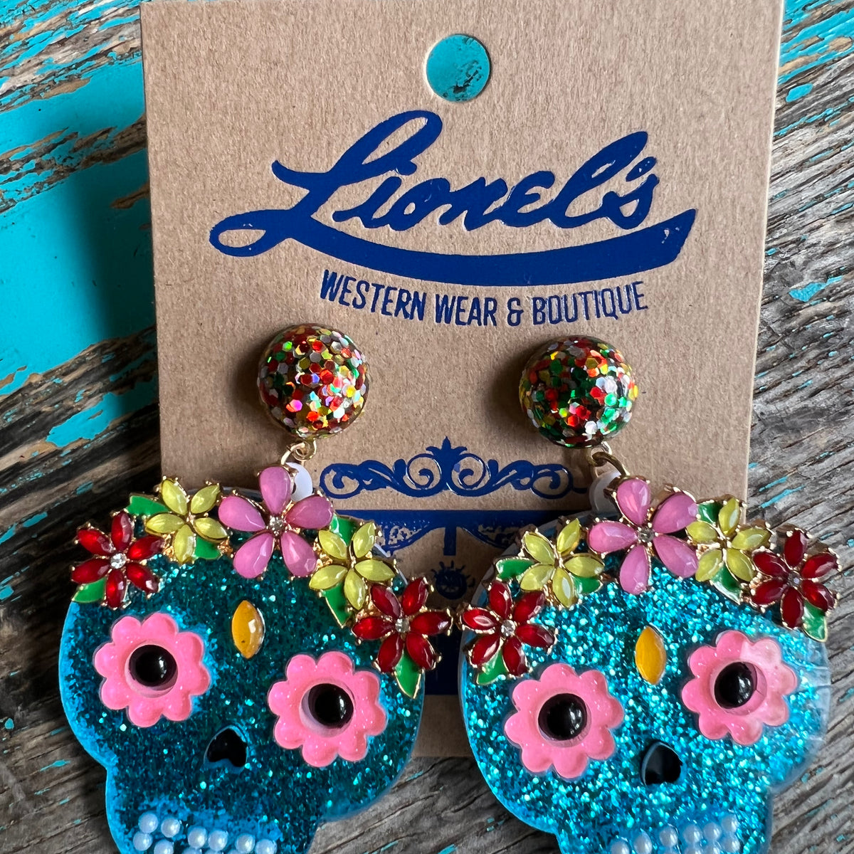 Turquoise Sugar Skull Dangle Earrings