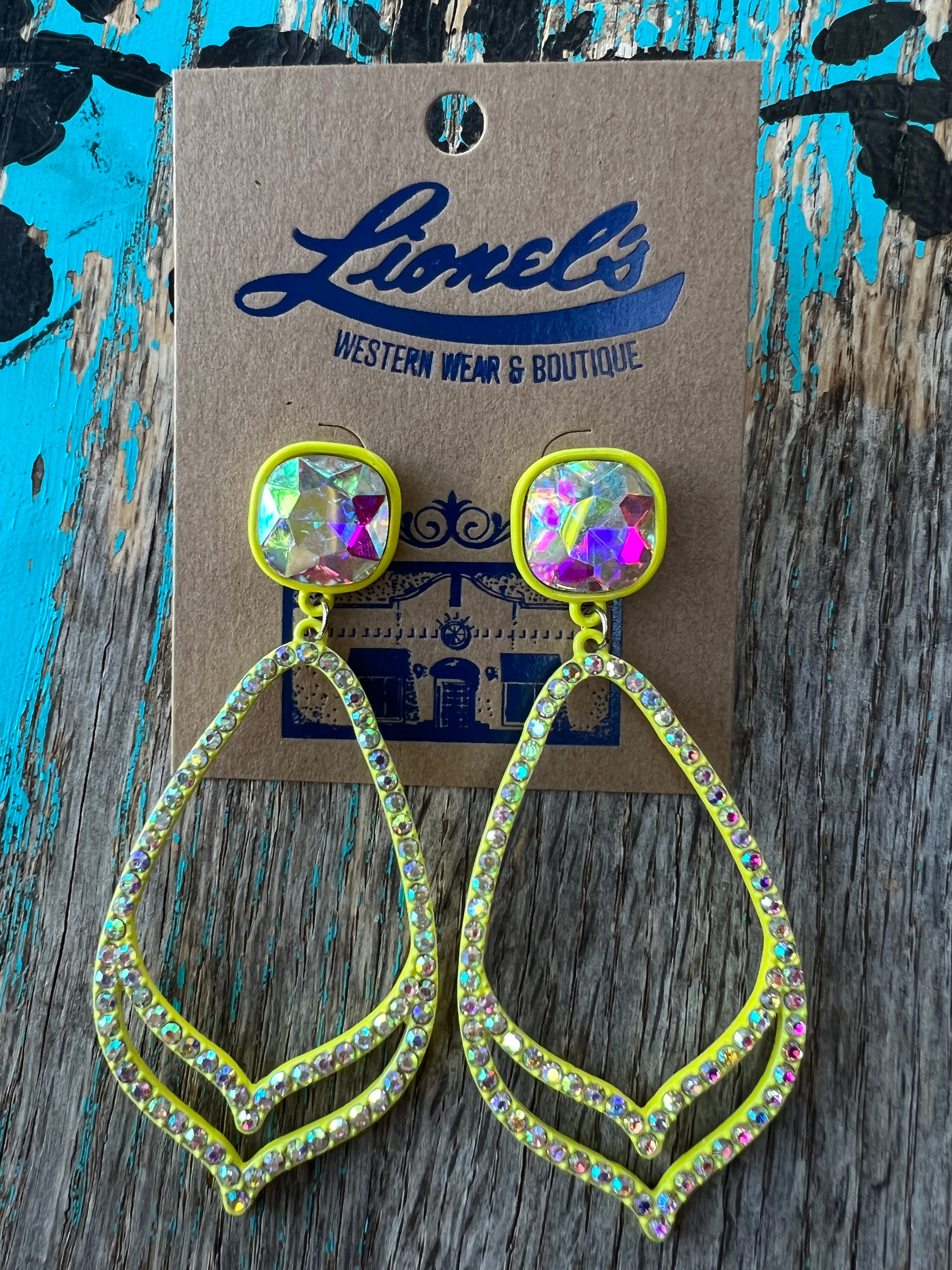 Inspired Crystal Dangling Earring/Neon Yellow