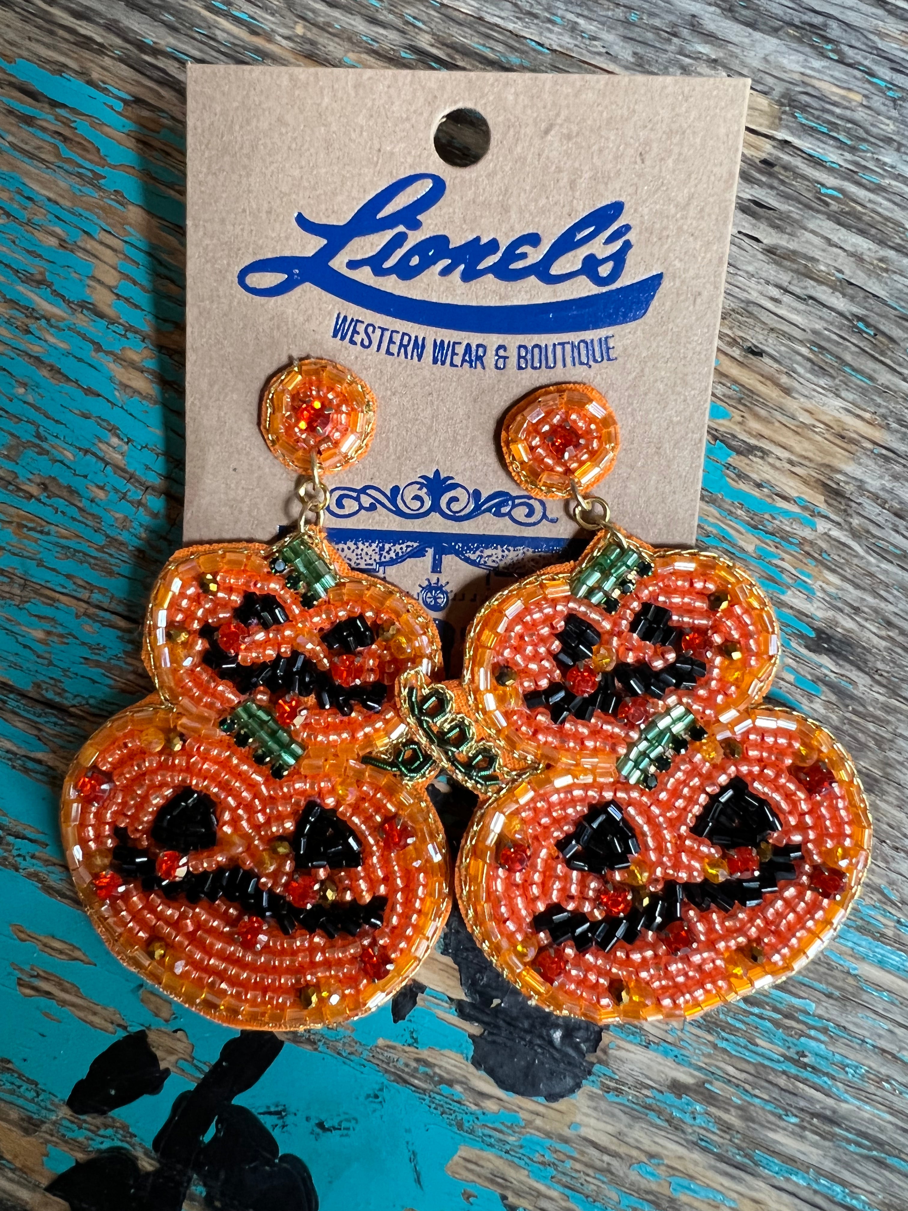 Orange Beaded Pumpkin Dangle Earrings