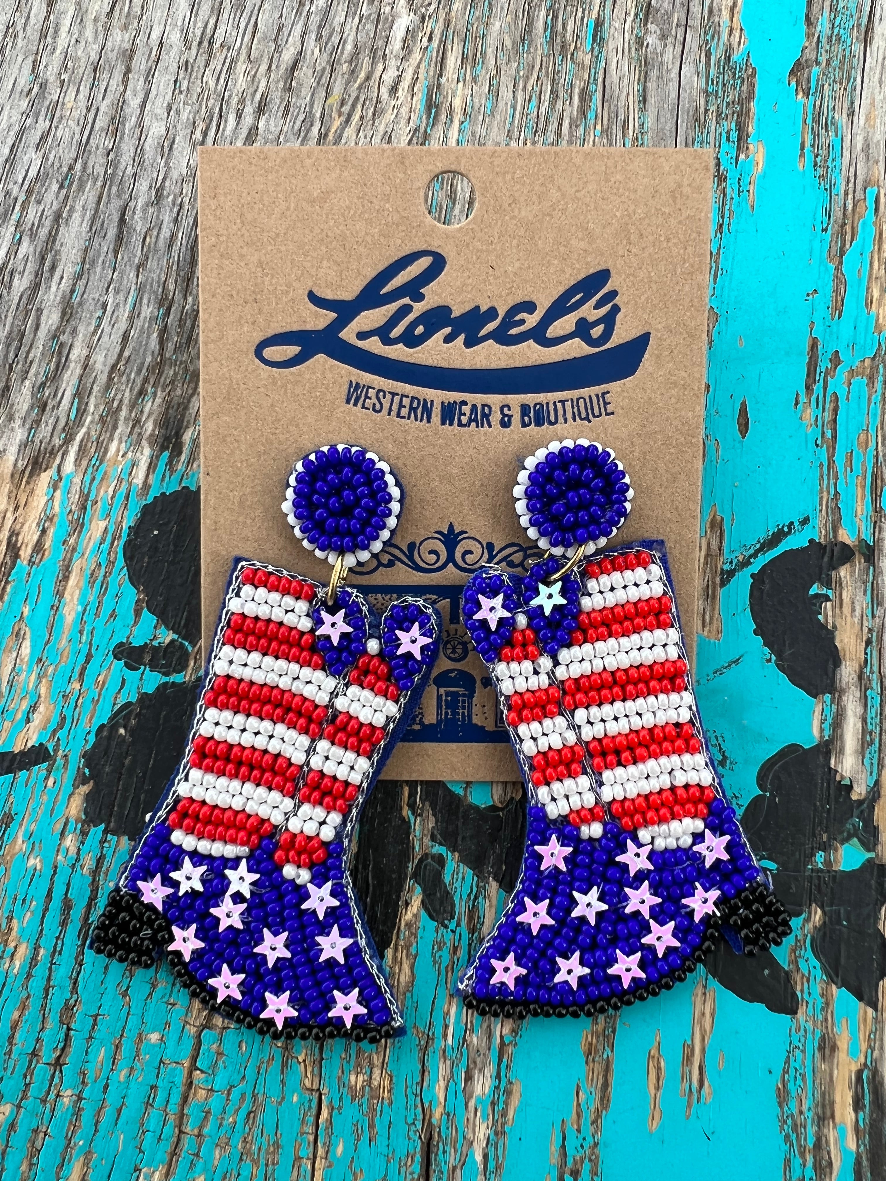 Patriotic Beaded Boot Earrings