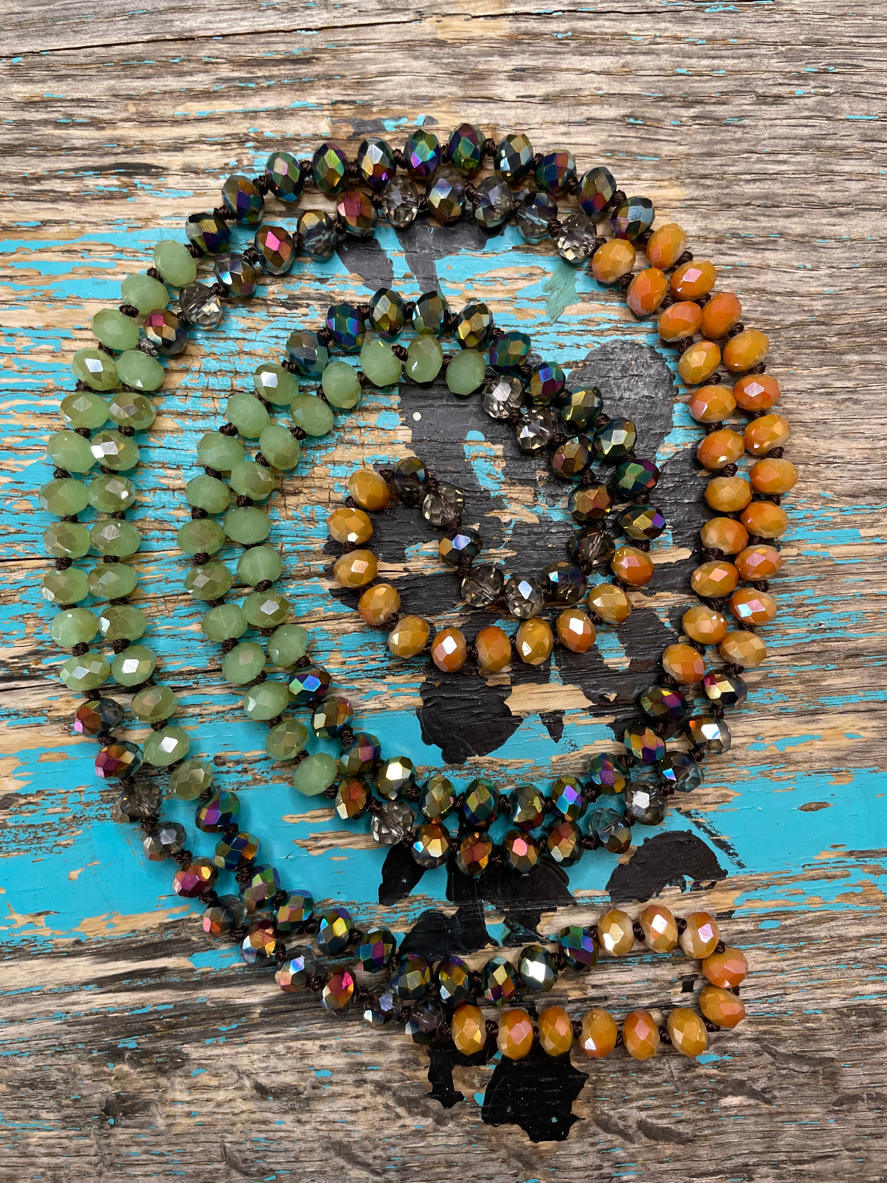60" Hand Knotted COLOR BLOCK Bead Necklace