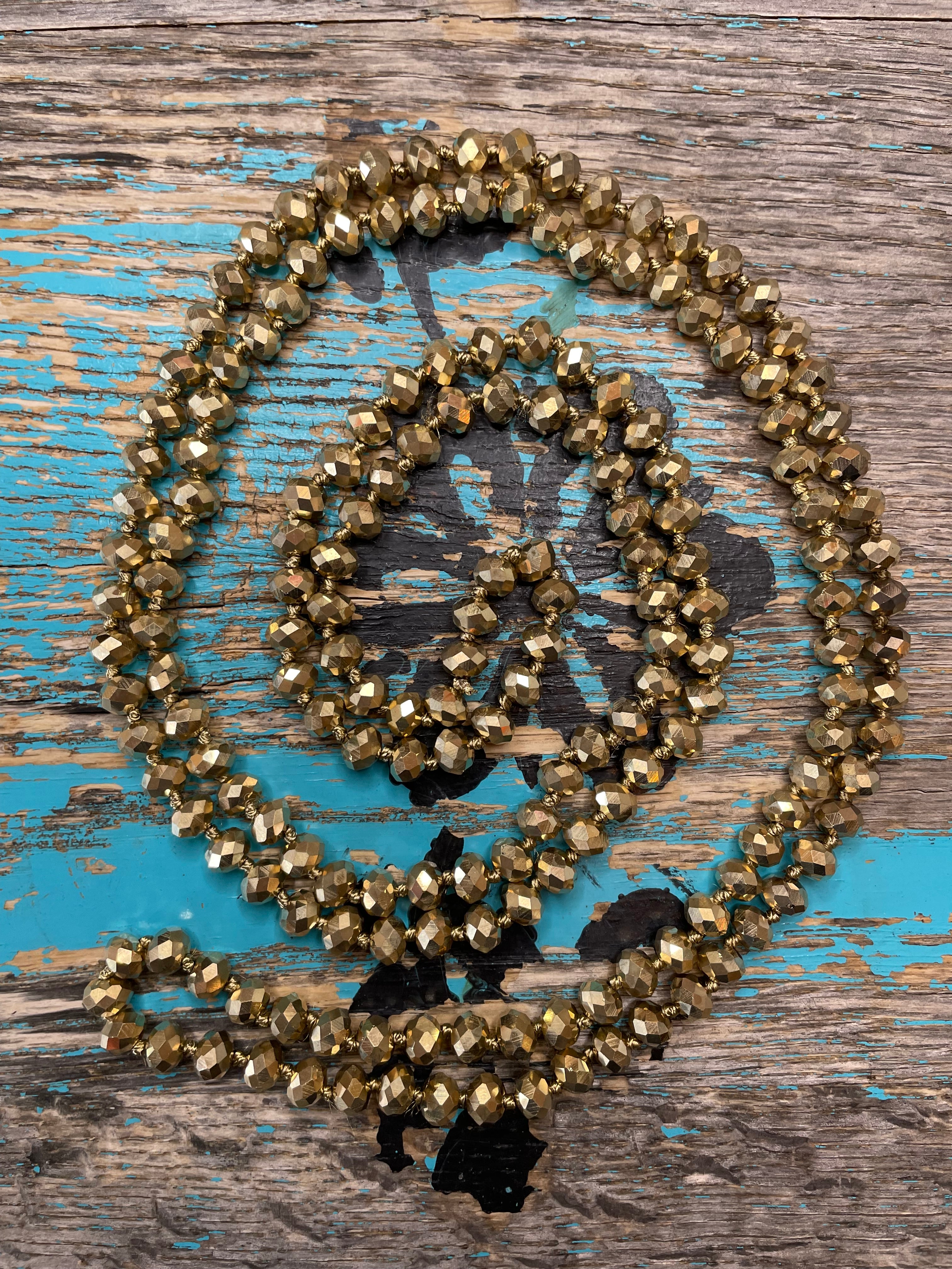 60" Hand Knotted Majestic Gold Bead Necklace