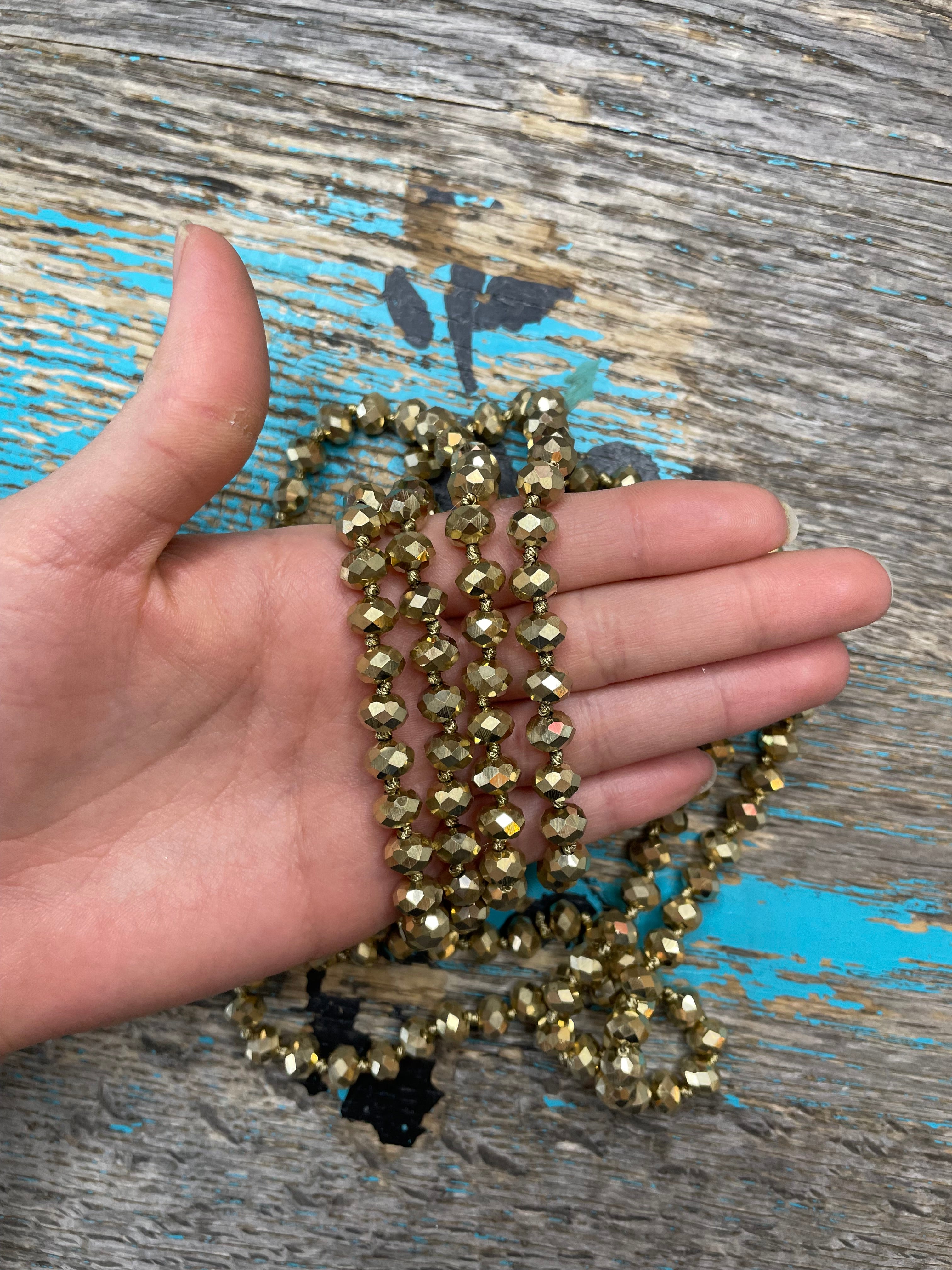 60" Hand Knotted Majestic Gold Bead Necklace