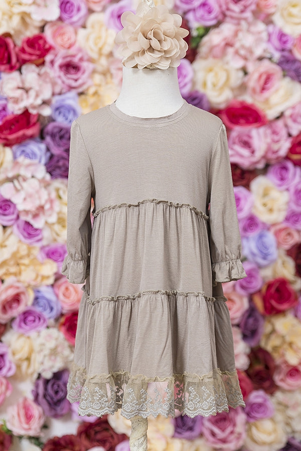 Taupe Colored Tunic Dress with Lace Detail