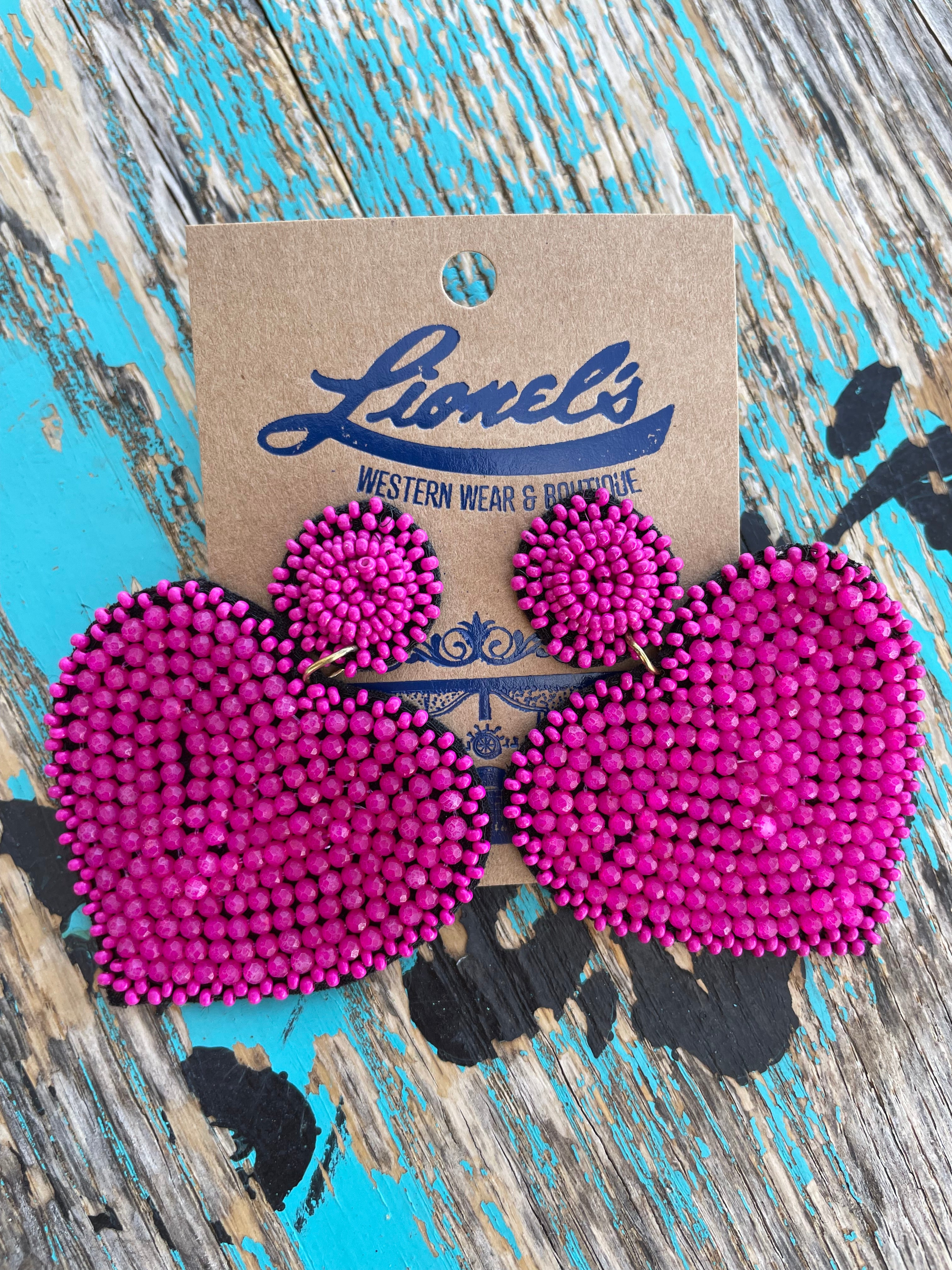 Fuchsia Heart Shaped Beaded Earrings