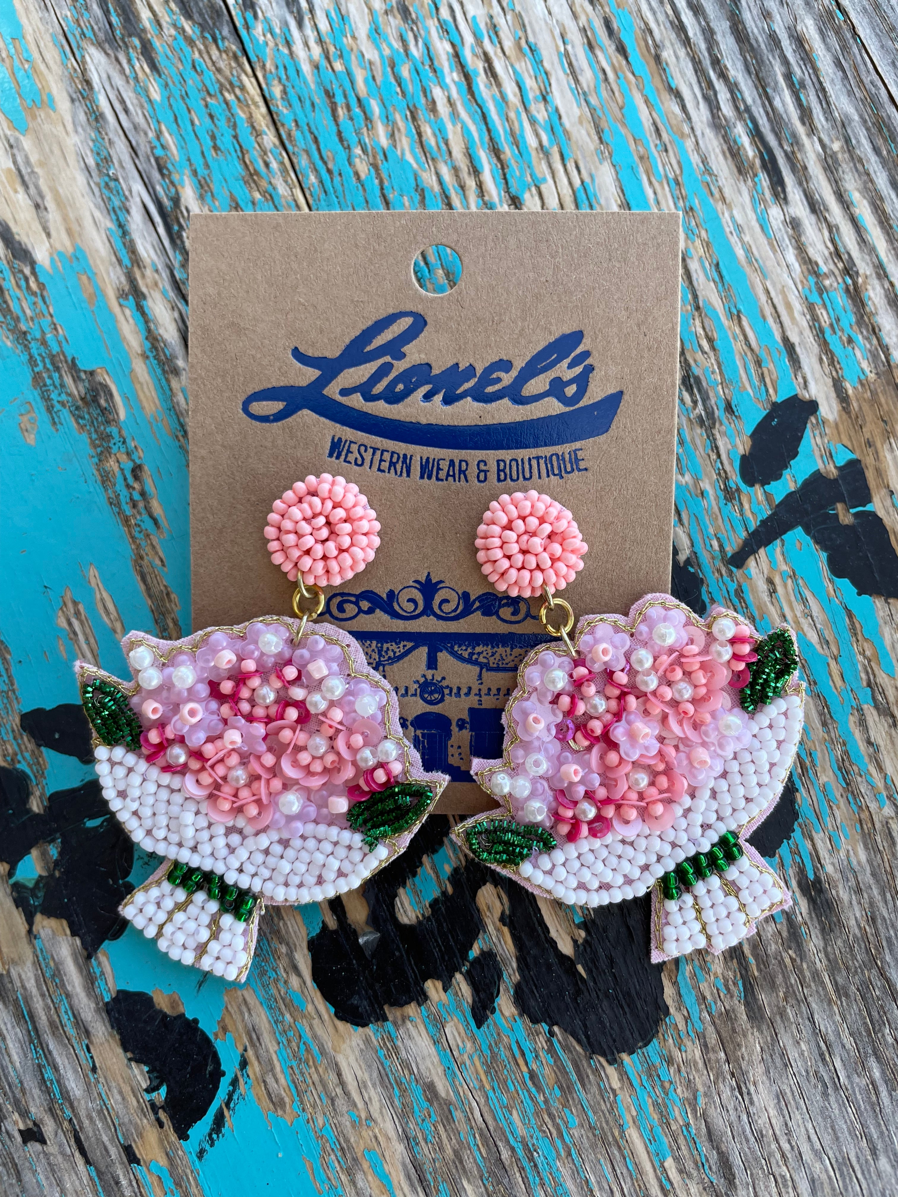 Pink & White Floral Bouquet Beaded Earrings