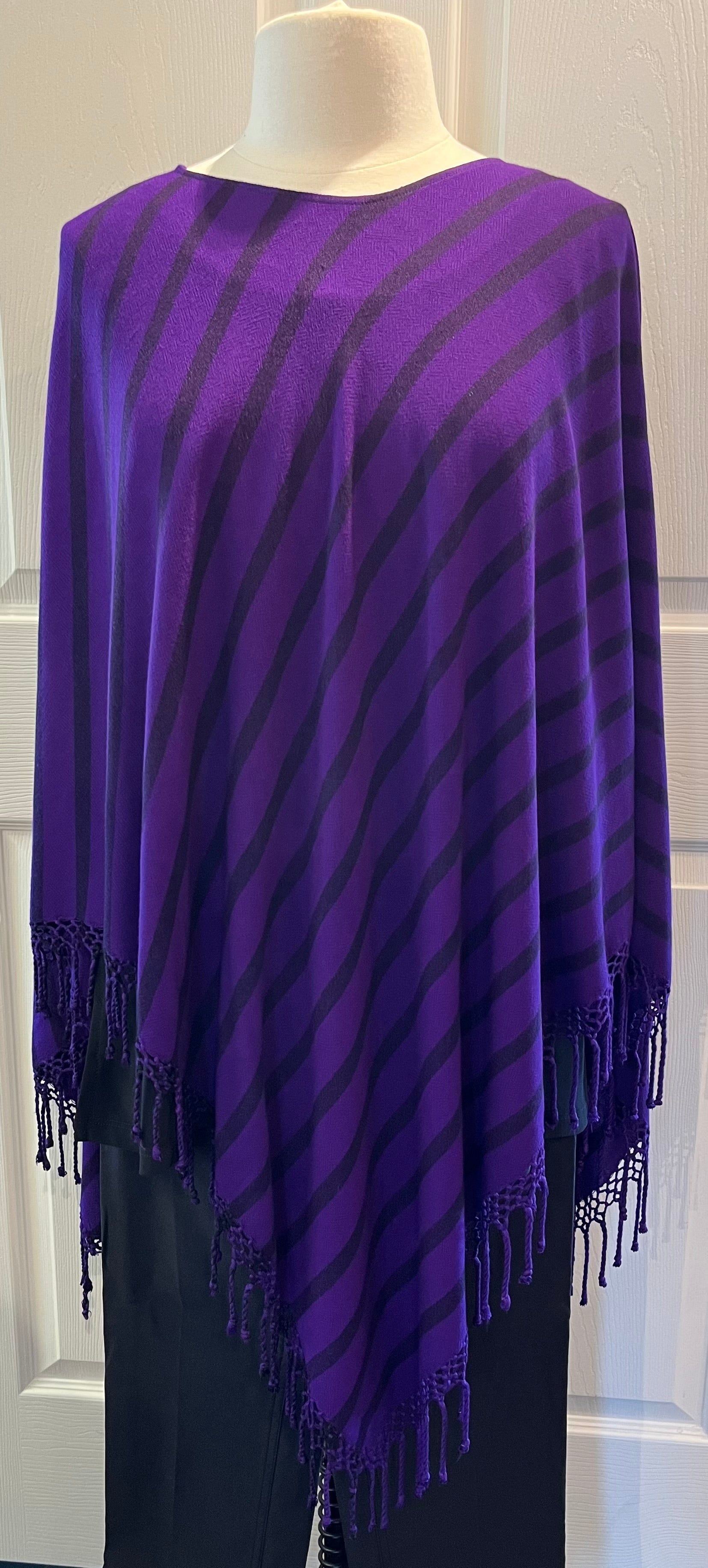 Purple Striped Fringed Poncho