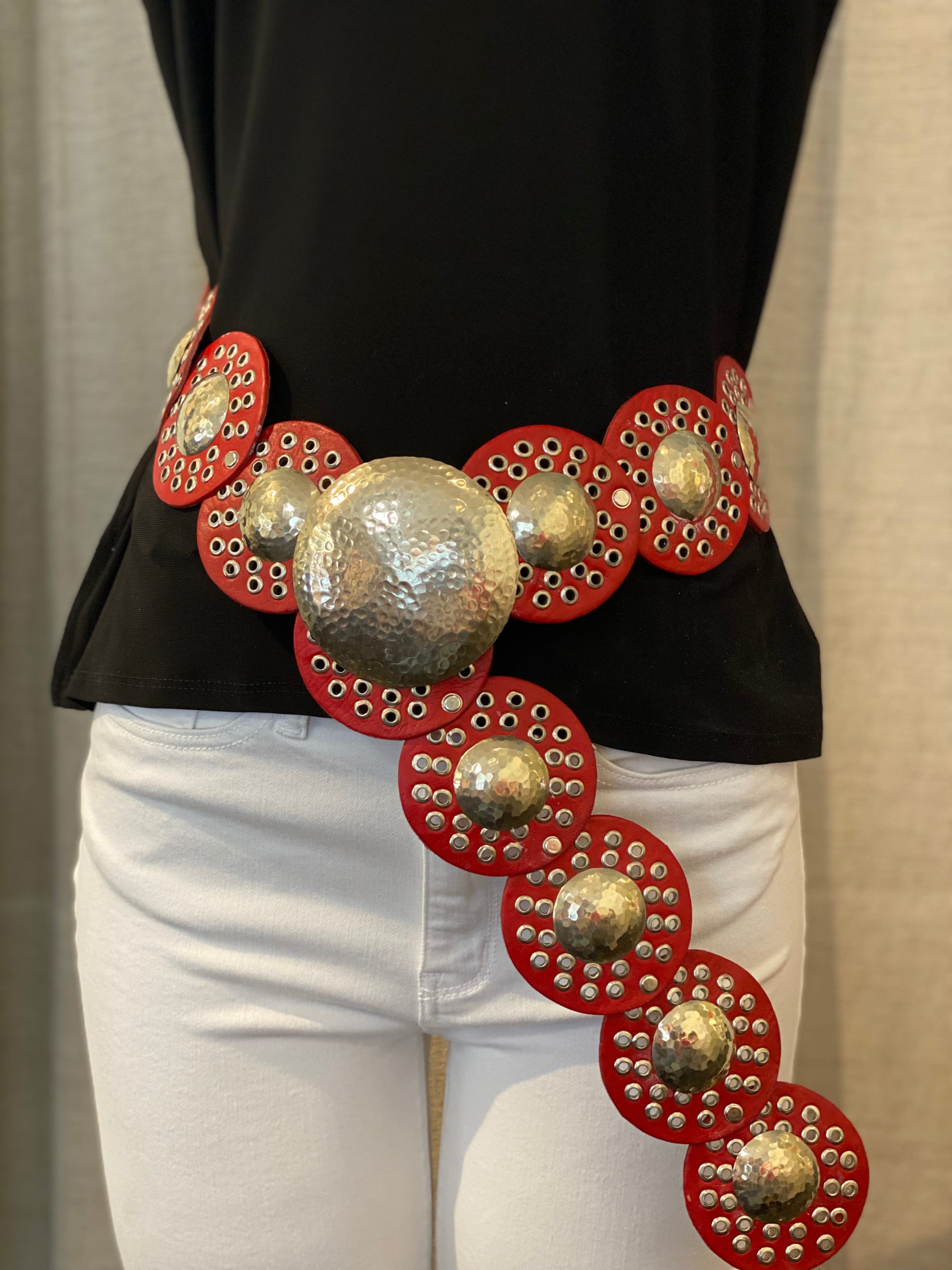 RED Moroccan Leather Medallion Belt