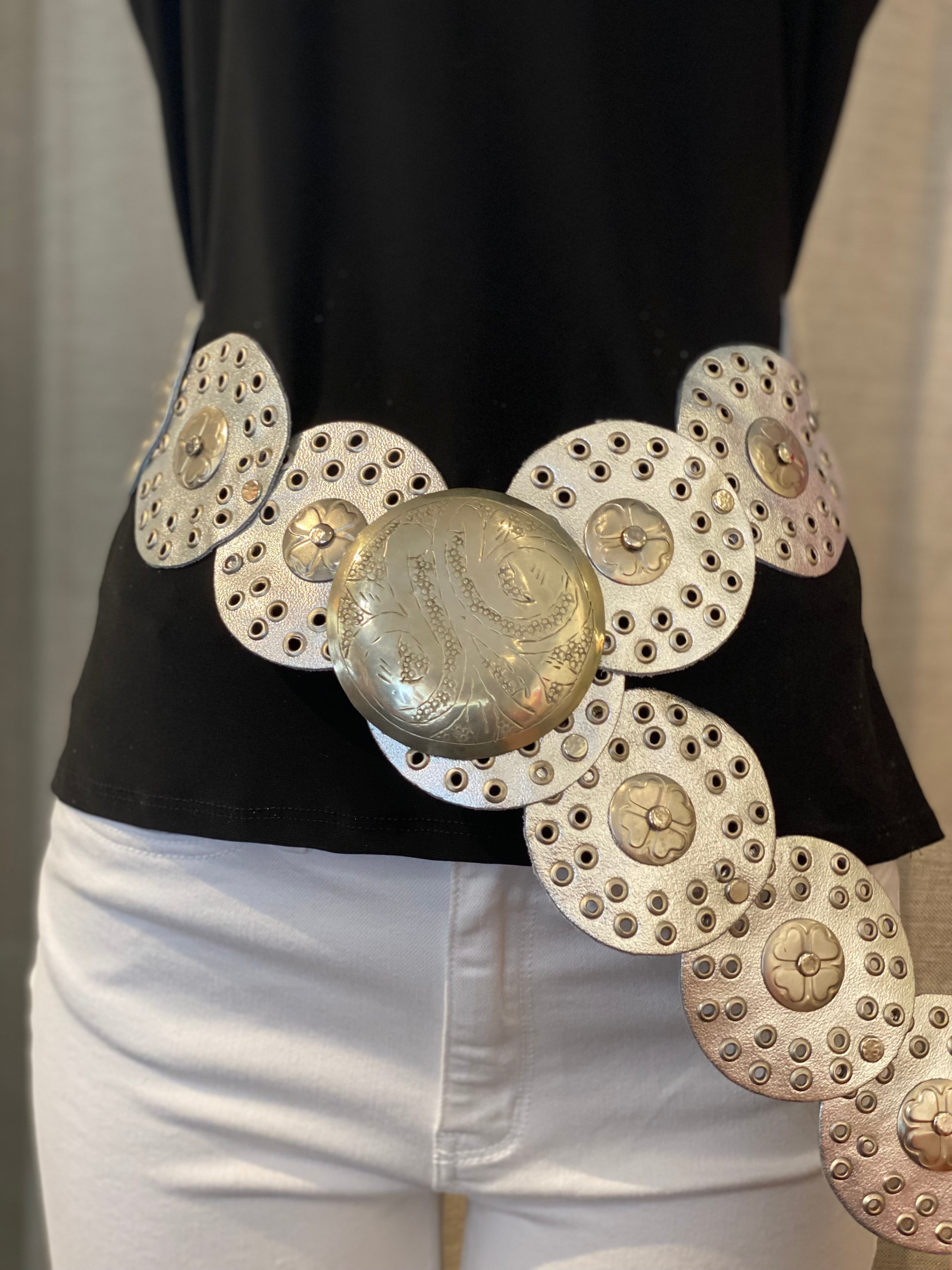 SILVER Moroccan Leather Medallion Belt