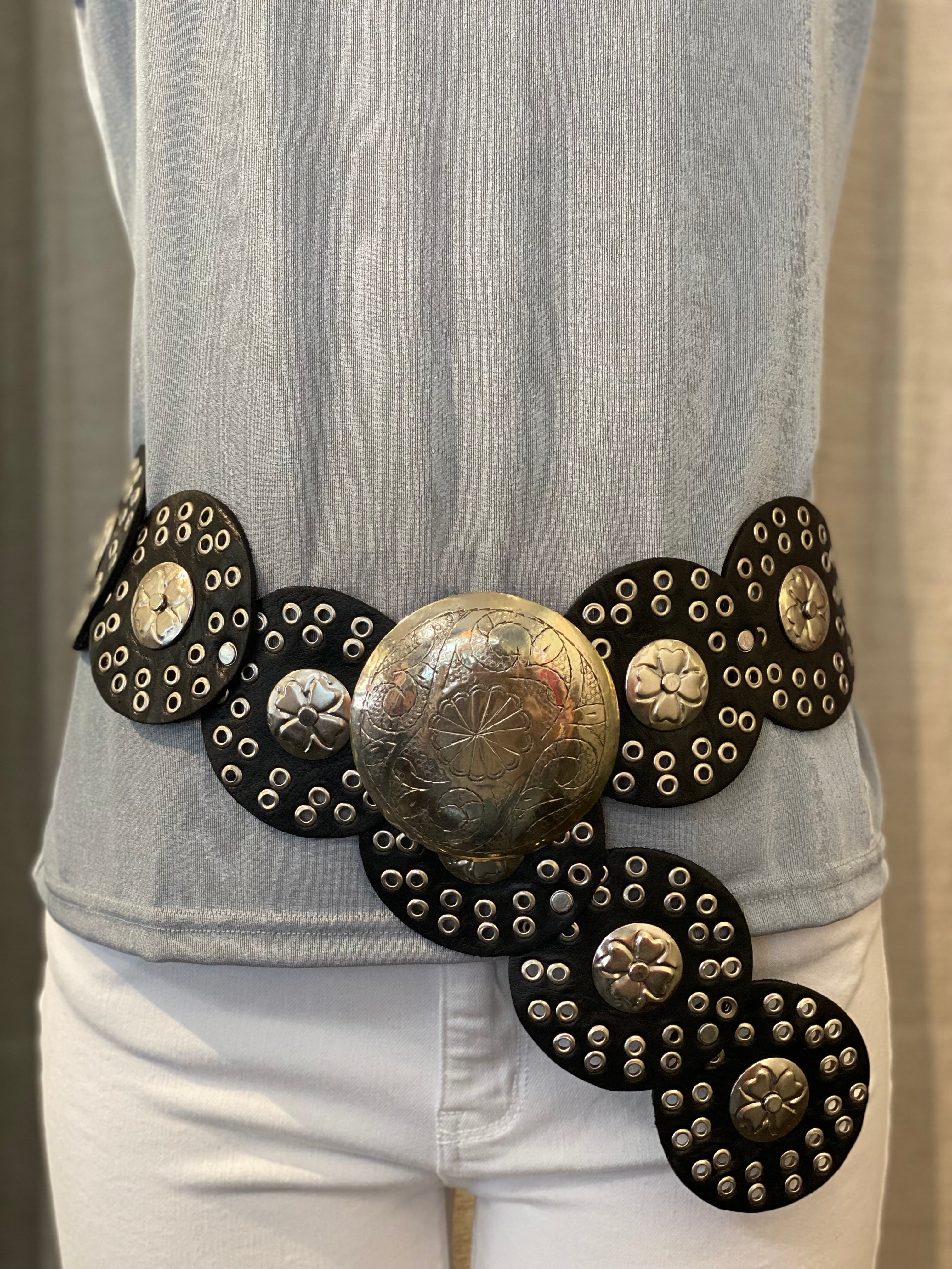 BLACK Moroccan Leather Medallion Belt