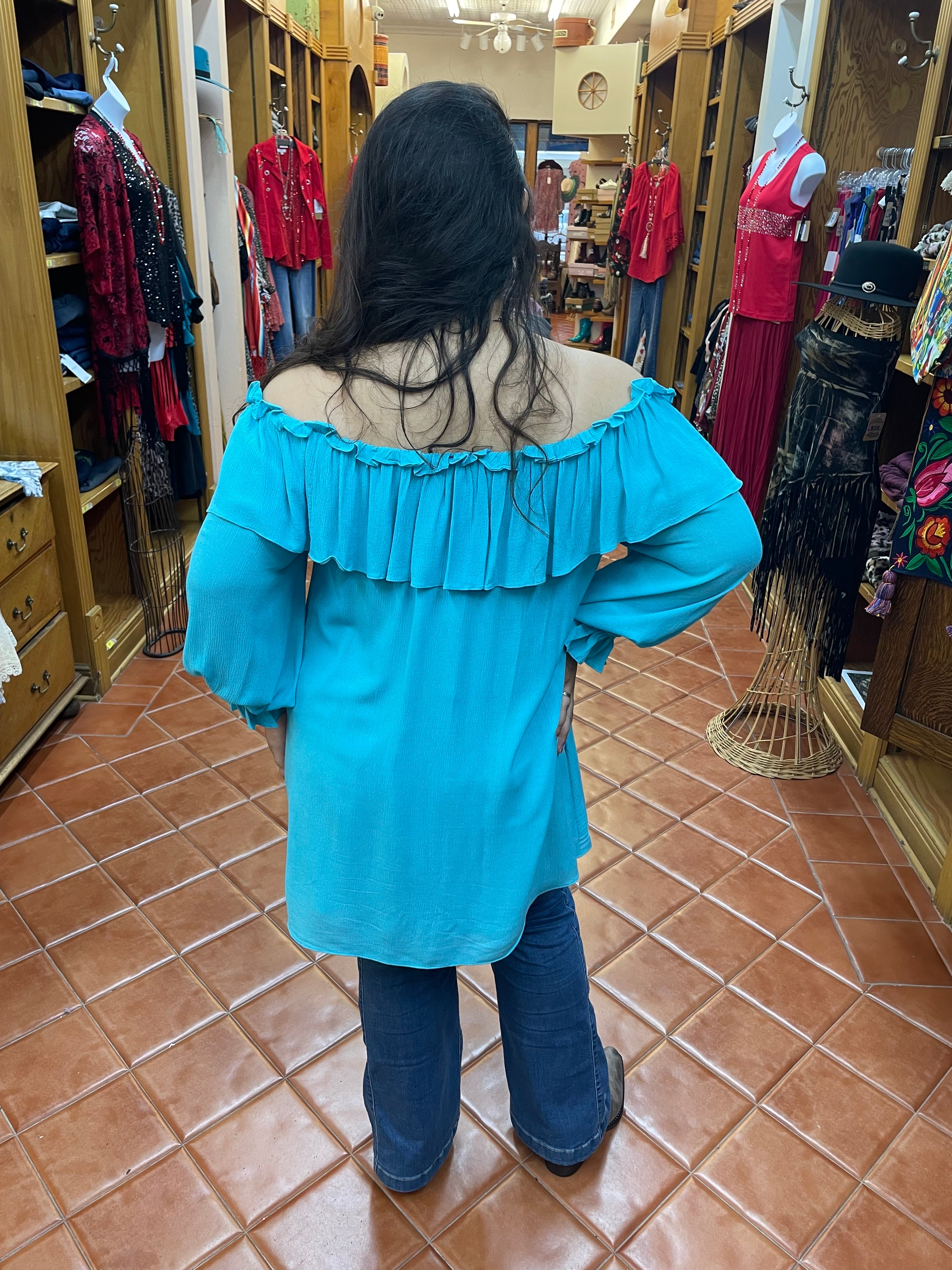 turquoise peasant blouse