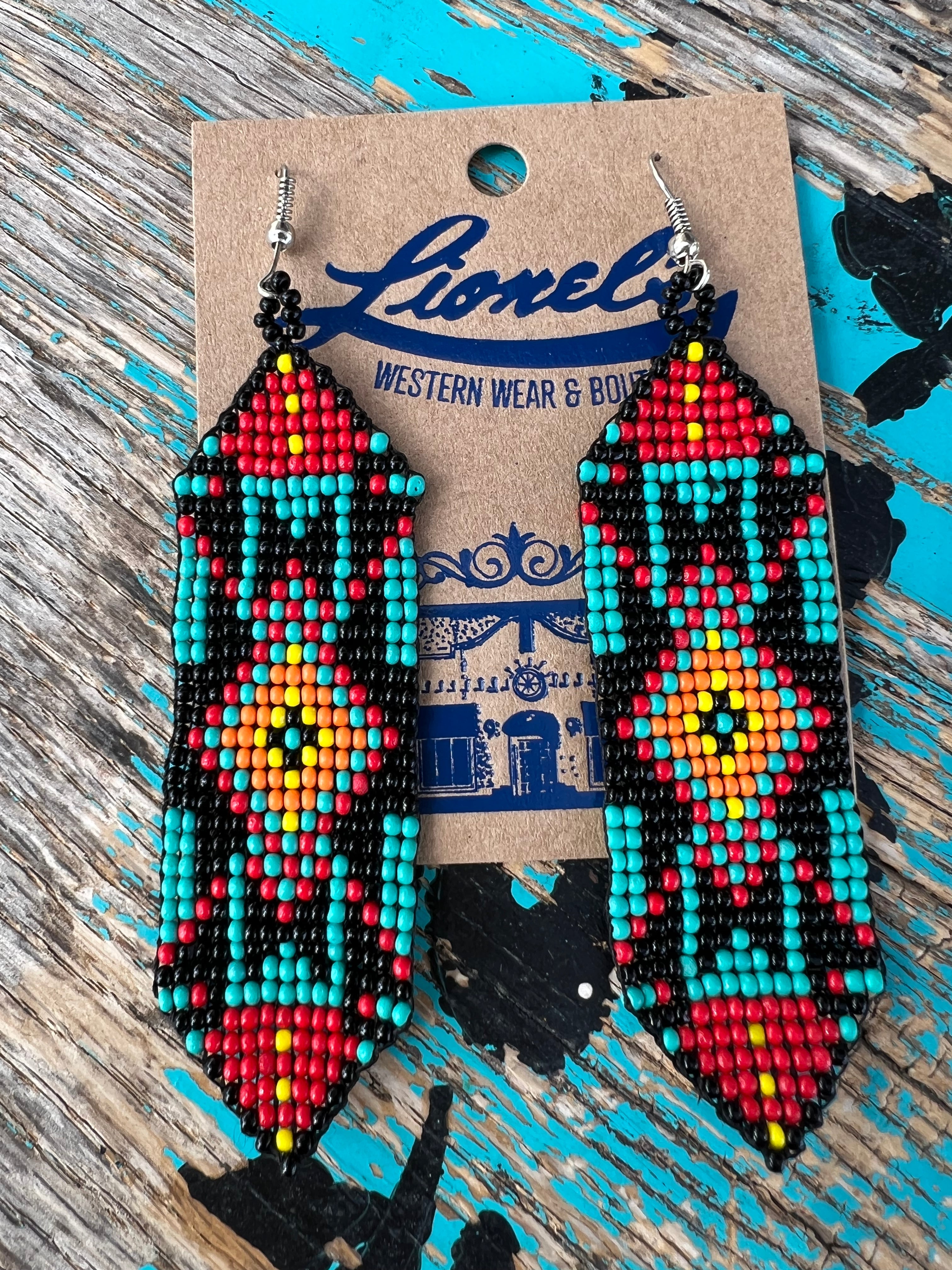 Black  Beaded Western Earrings