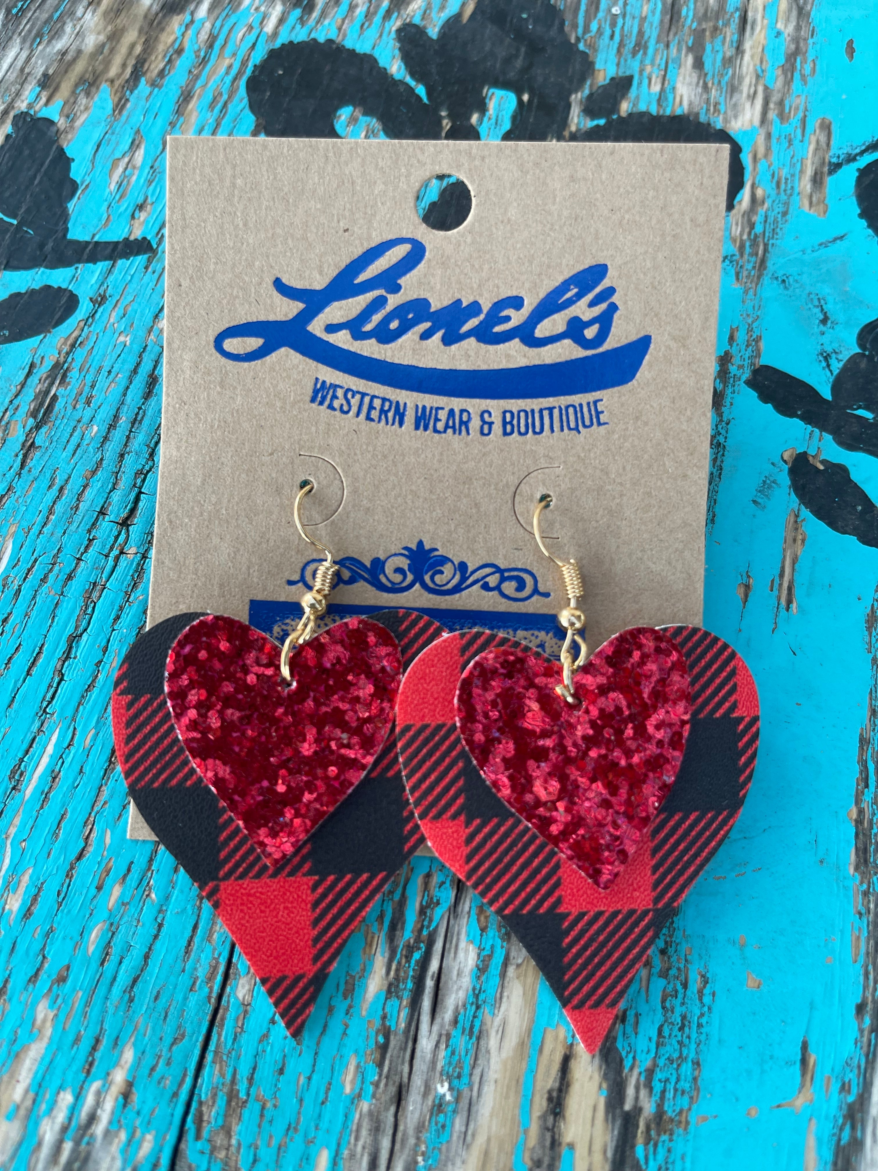 Buffalo Plaid Heart Earrings